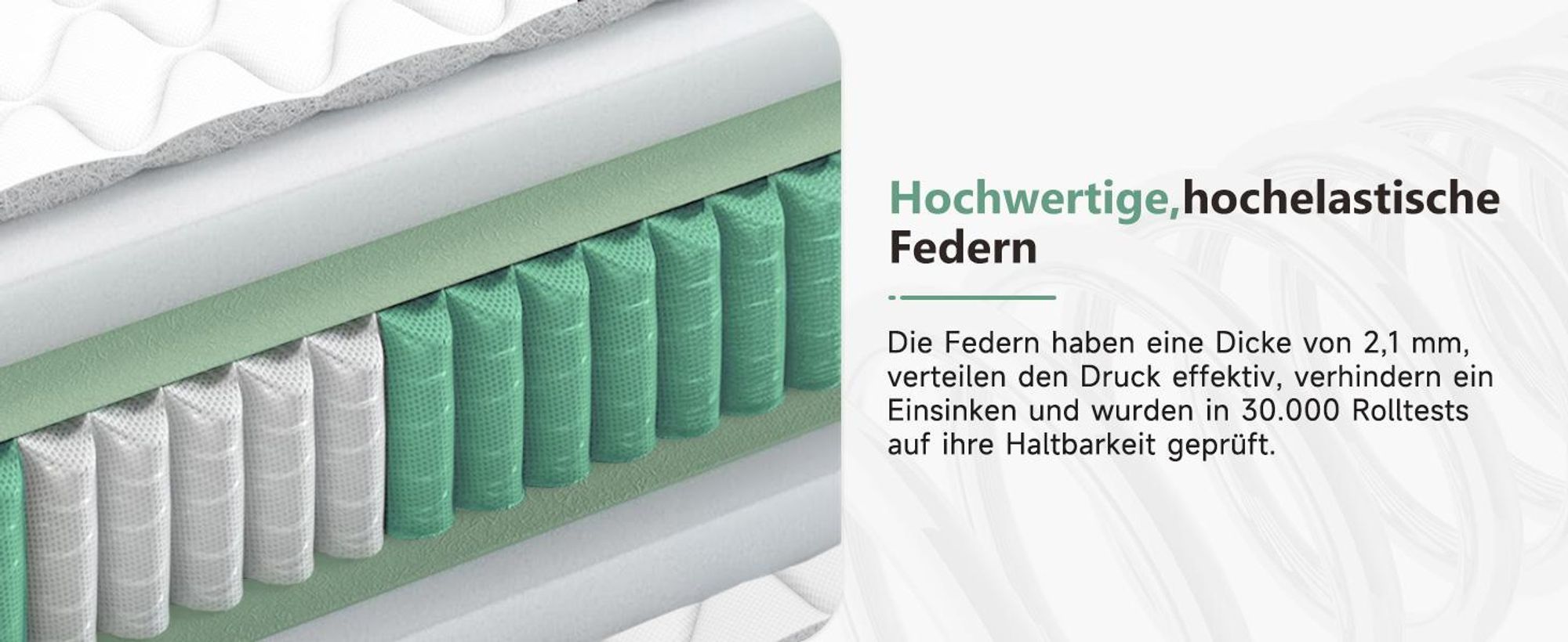 Portreen Matratze 90x200, 25cm,7-Zonen Federkernmatratze mit Spannbettlaken, Höhe 25cm, Taschenfederkernmatratze, Premium Taschenfederkern,H3