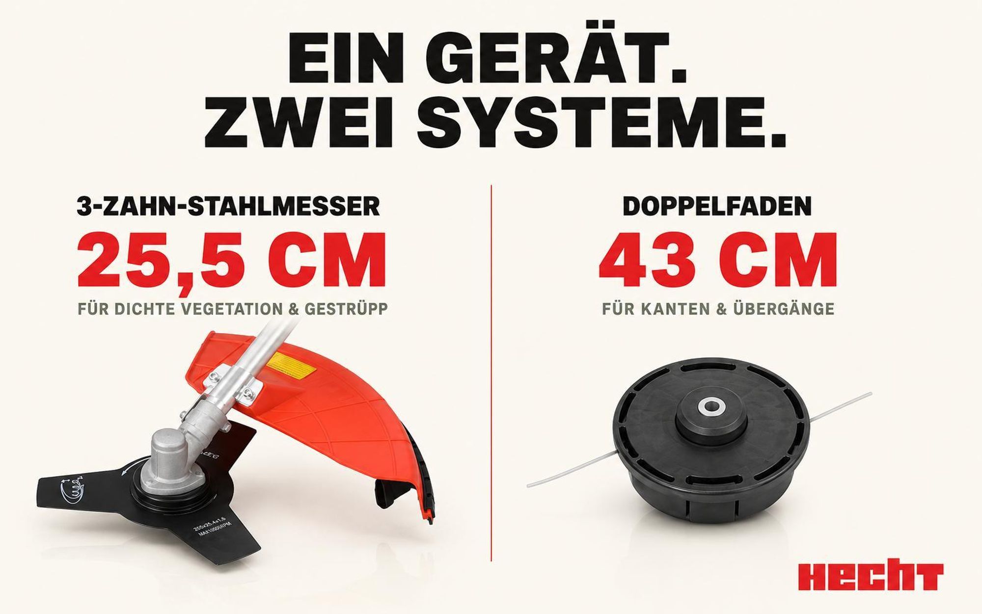 HECHT 142 BTS Freischneider Benzin | mit Tragegurt | 25,4 und 40 cm Schnittkreis | 2 PS | 43cm³
