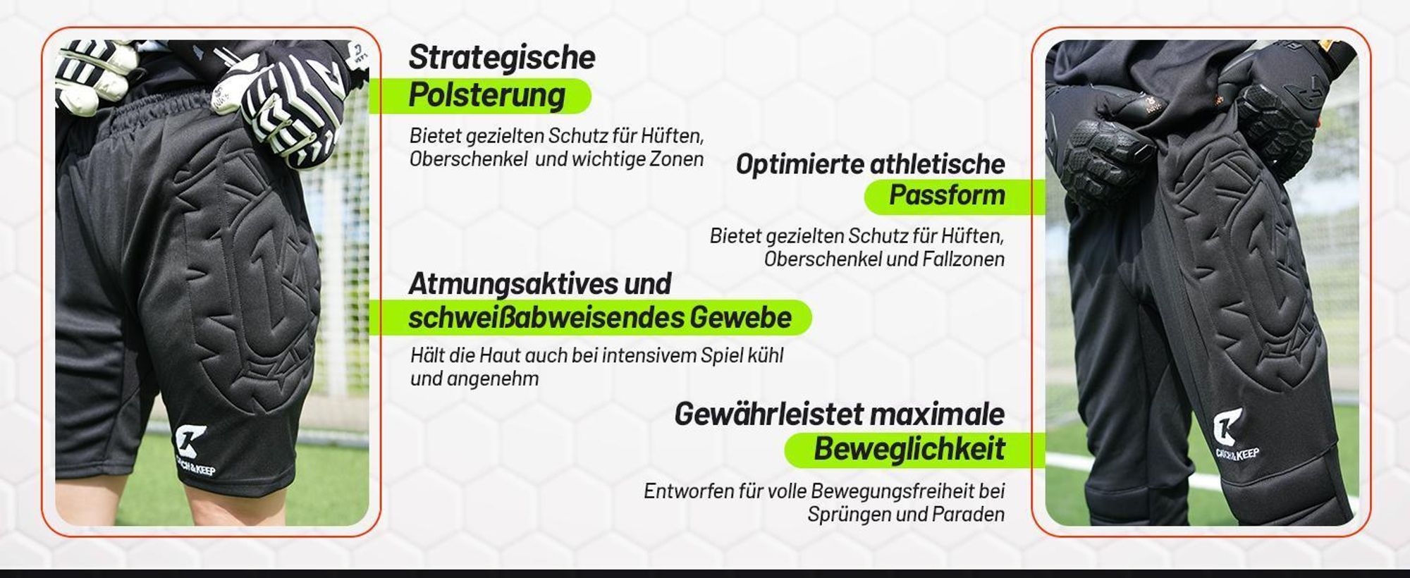CATCH & KEEP torwarthose herren - torwarthose kinder gepolstert mit optimalem Schutz & Komfort | Sicherer Sitz torwart hose mit Bewegungsfreiheit