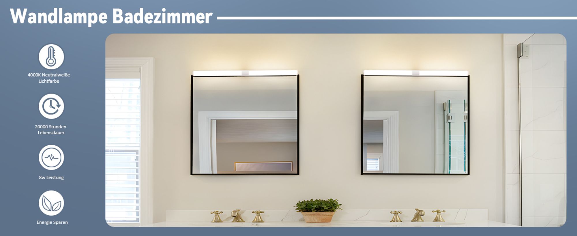 ZMH Spiegelleuchte LED Lampe 60CM Klemmbar IP44 8W Wand Weiß Wandleuchte 4000K Neutralweiß Modern