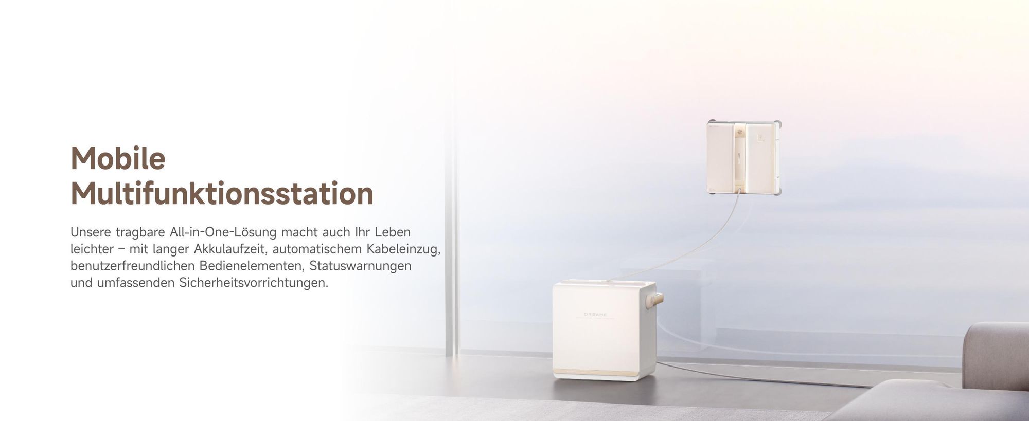 Dreame C1 Station S Kit Fensterputzroboter,Stabil und sicher,Nass-und Trockenreinigung,Dual-Spray,Intelligente Navigation,mobile Station,App,Creme
