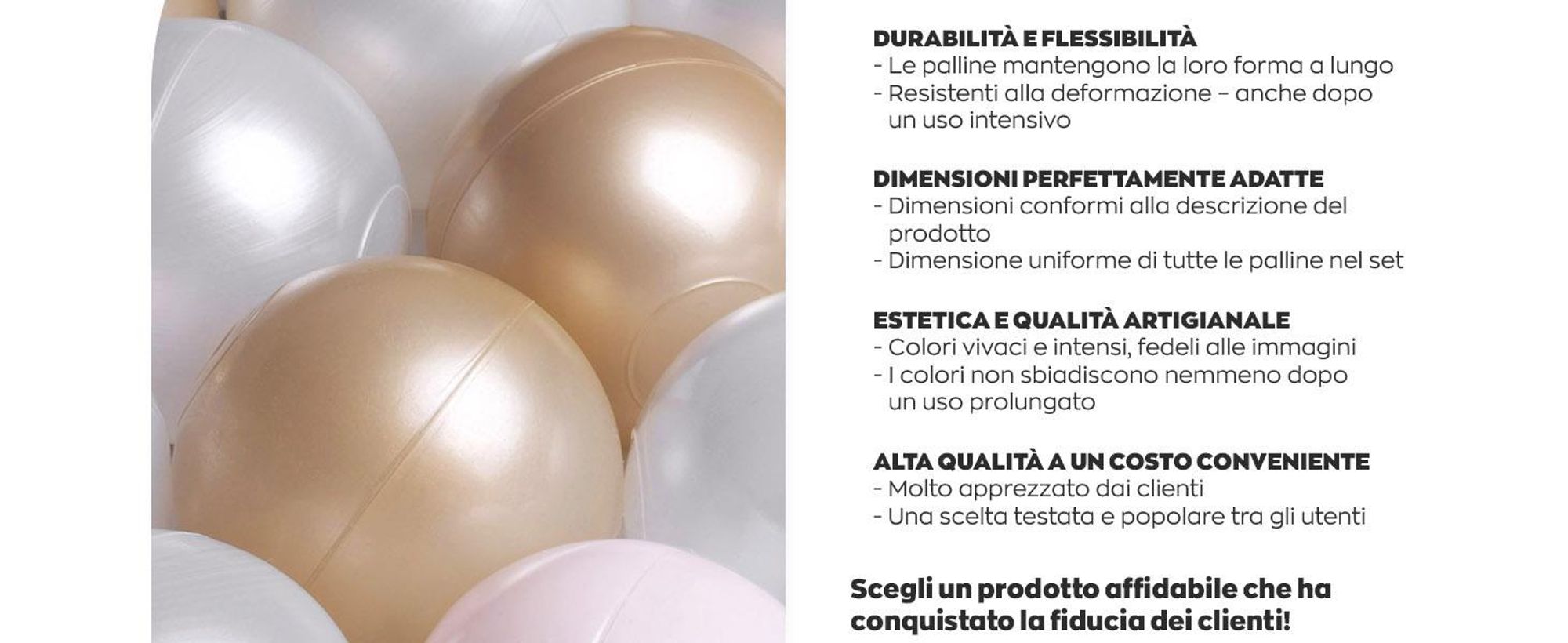 Palline MISIOO per piscina di palline 450 pezzi - Palline Ø 6 cm - Palline in plastica 100% LDPE - Rosa chiaro/perle/oro - Perfette per giocare in sicurezza nella stanza dei bambini