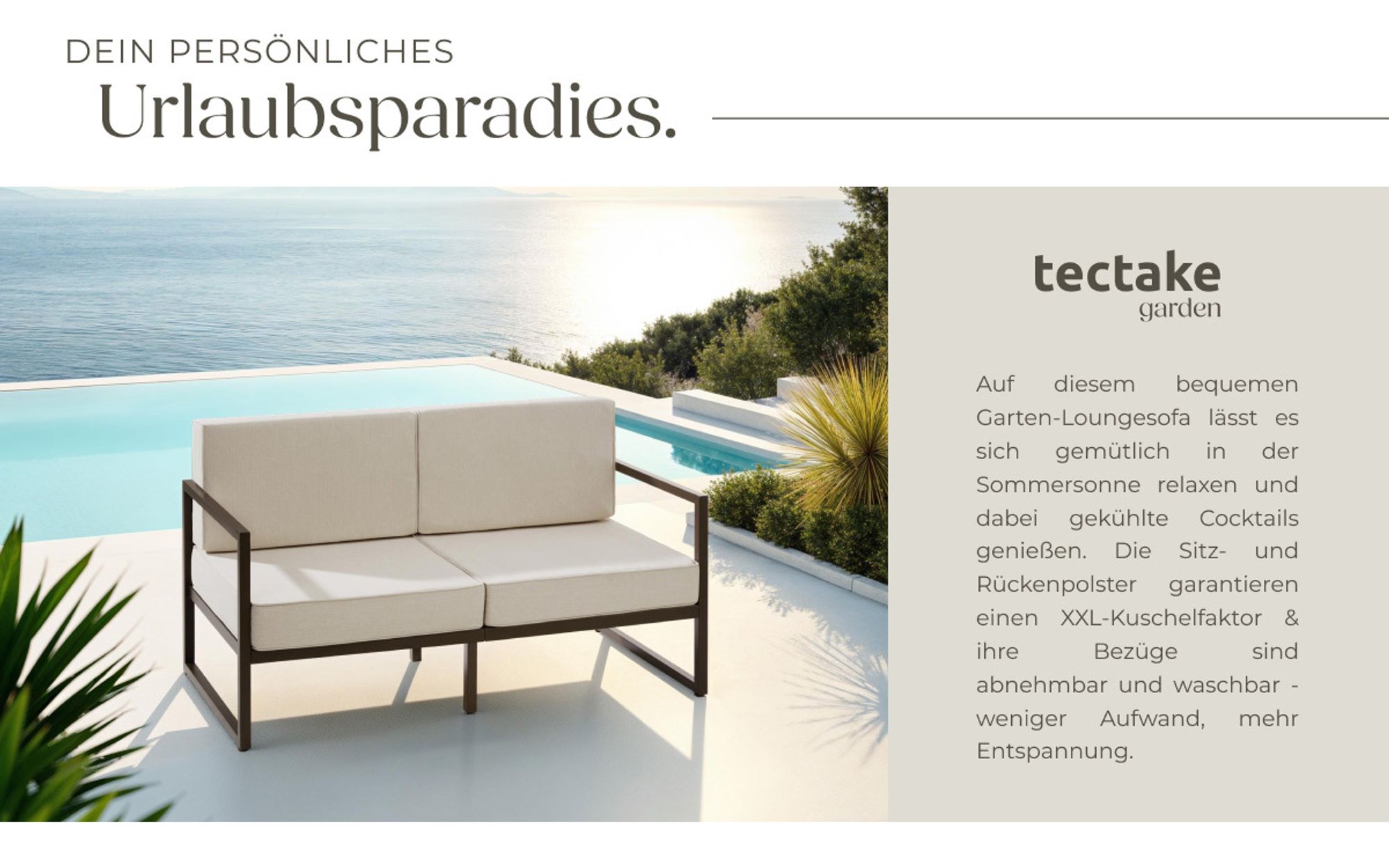 tectake® Garten-Loungesofa Comosa, 2-Sitzer, ultradicke Polsterung