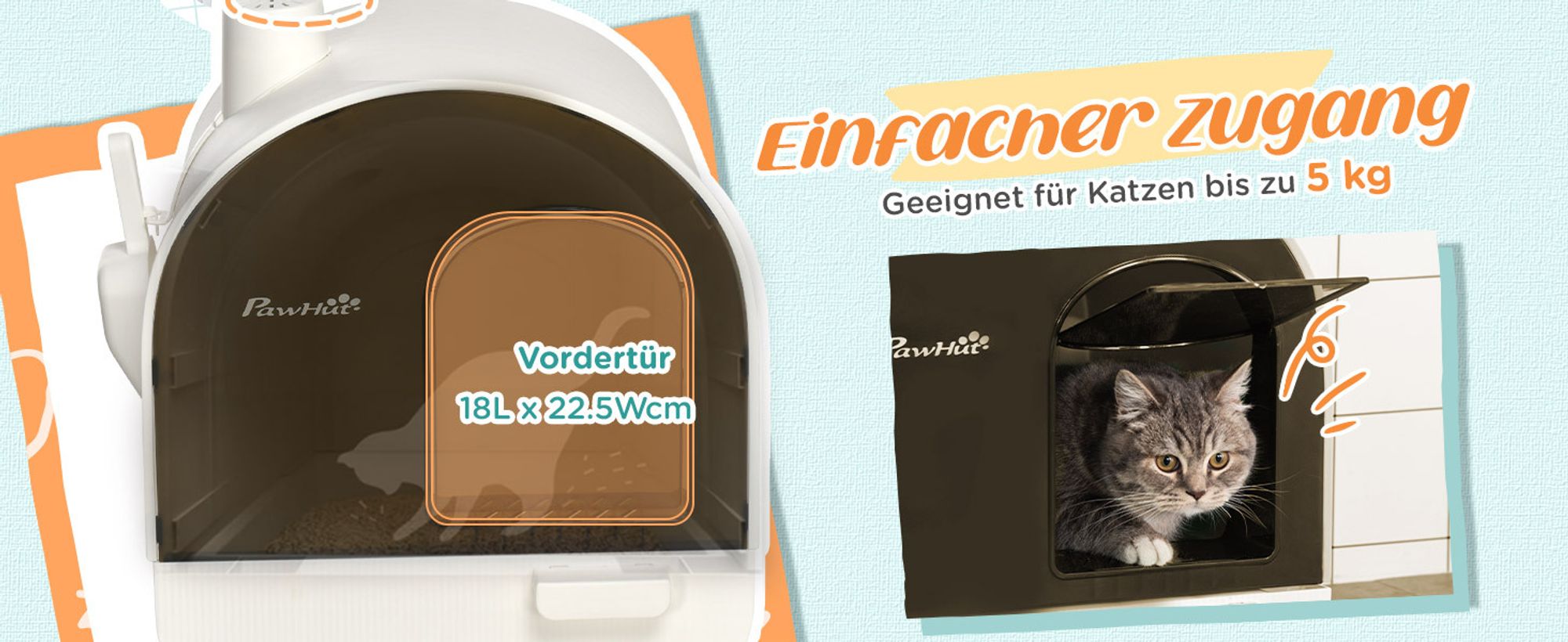 PawHut Katzentoilette Katzenklo mit Haube und Deckel Katzenstreu Matte Weiß