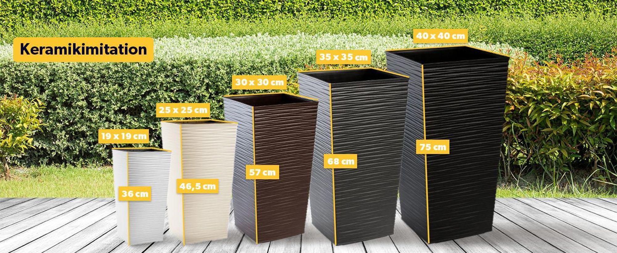 KADAX Rattan-Blumentopf-Set "Pesaro", Kunststoff-Blumentopf, Schwarz, 3er Set XXL