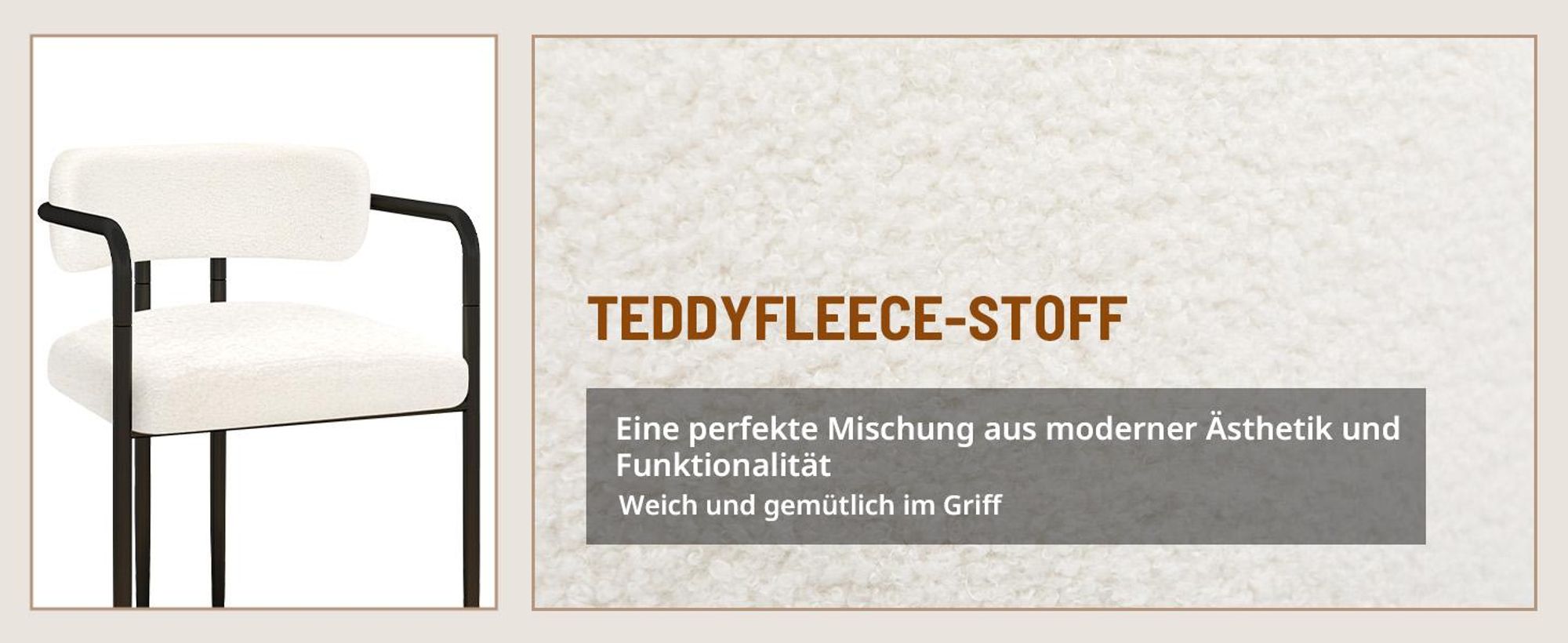 Puluomis Esszimmerstuhl mit Armlehnen 6er Set, Ergonomischer Küchenstühle mit gepolsterten Sitz, Teddyfleece Bezug, 120kg Tragfähigkeit weiß