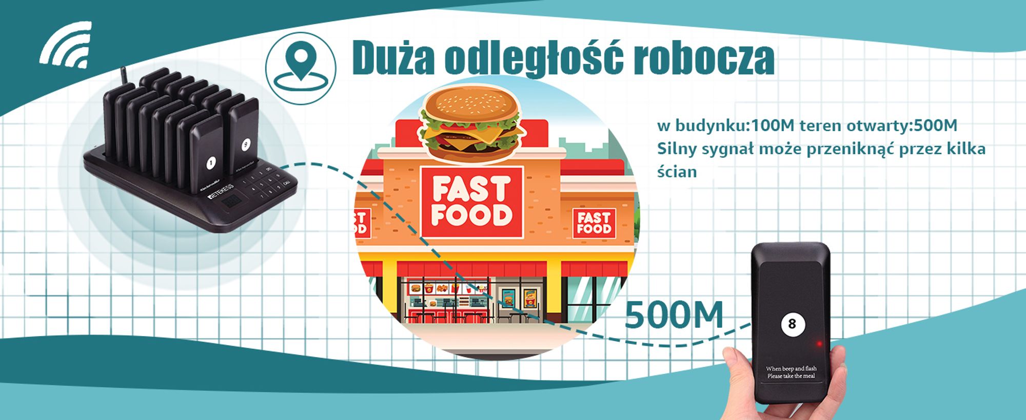 Retekess TD157 Restauracyjny system przywoławczy bezprzewodowy, 500M, 20H godzin pracy, 2 tryby wywoływania, dla dla Gastro Miasto i hotelarstwo