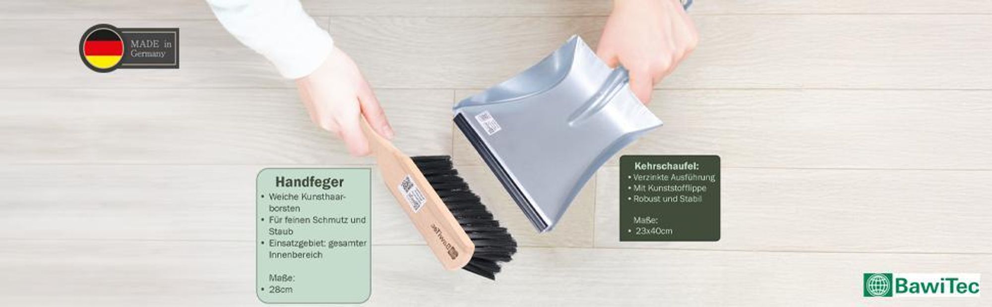 XXL Zimmerbesen-Set 40cm Breit Kehrgarnitur Saalbesen Kehrset mit Stiel Komplettset Handfeger Besen Kehrblech Besenset