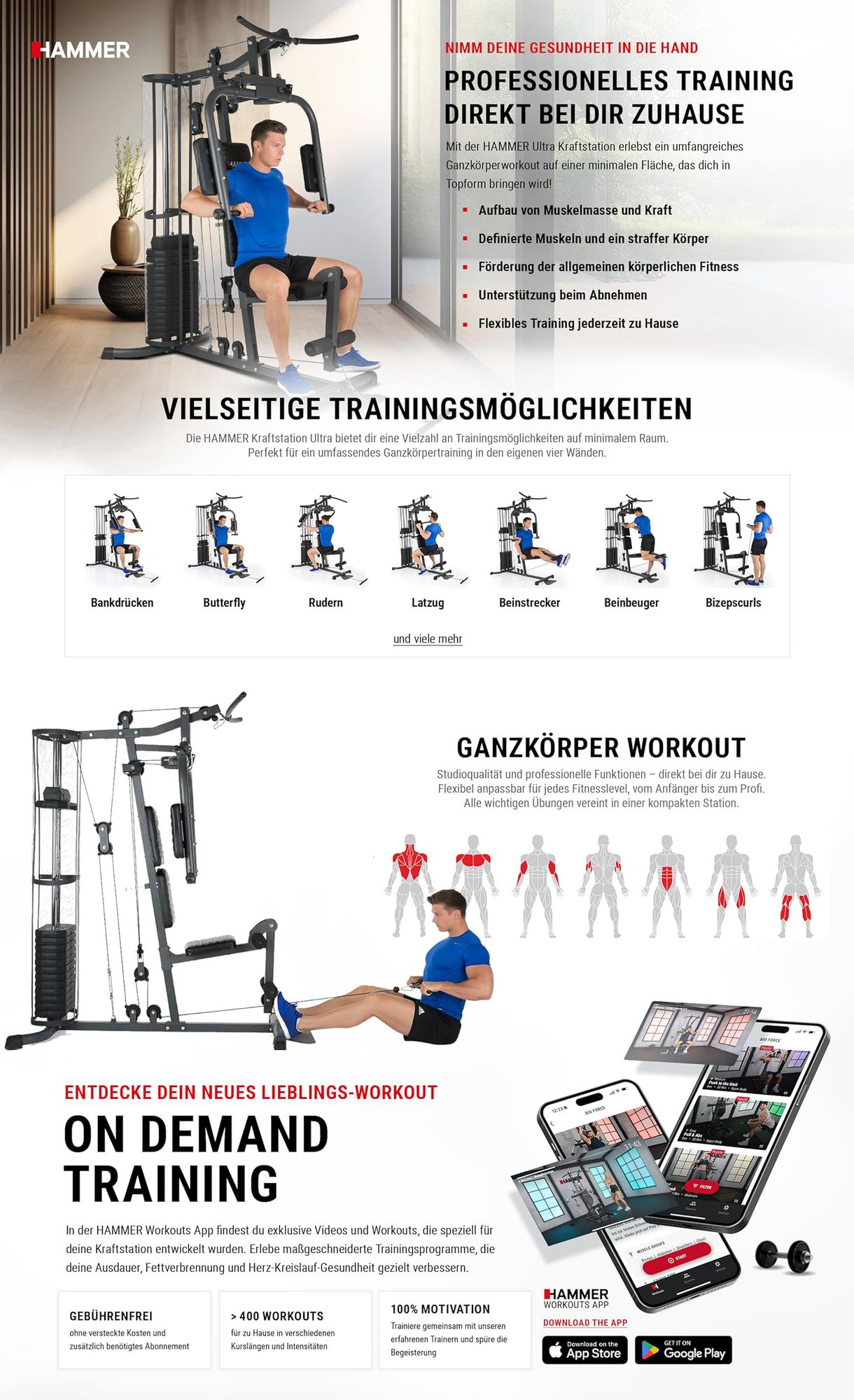 HAMMER Kraftstation Kraftmaschine Ultra, Multifunktions Gym, zahlreiche Übungsvarianten auf geringer Stellfläche