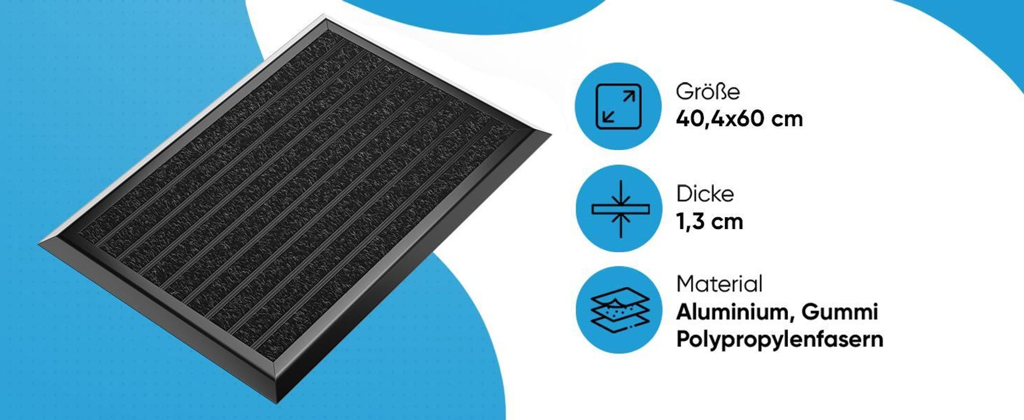 Fußmatte Außen Schmutzfangmatte für Draußen - 40 x 60 cm schwarzem Aluminiumrand Wetterfester Fußabstreifer Outdoor Fußmatte