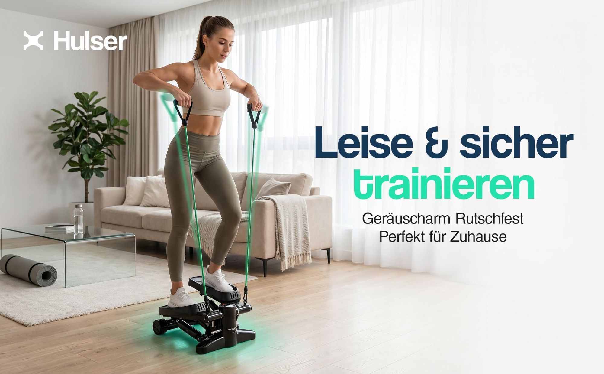 Hulser 2-in-1 Stepper mit Display - Ganzkörpertrainer mit Anpassbarem Widerstandssystem & Mit 12-teiligem Widerstandsband-Set - Widerstandsbändern