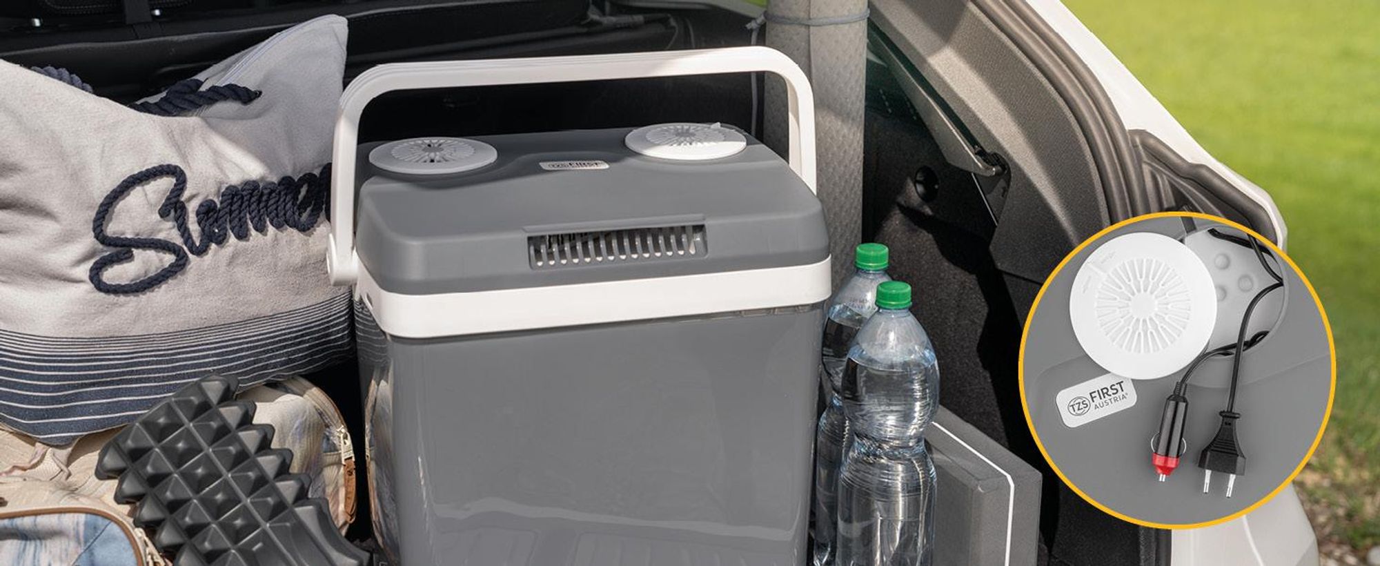 TZS First Austria - Kühlbox 32L elektrisch 12V 230V Anschluss für Auto & Steckdose - Thermoelektrisch - Grau