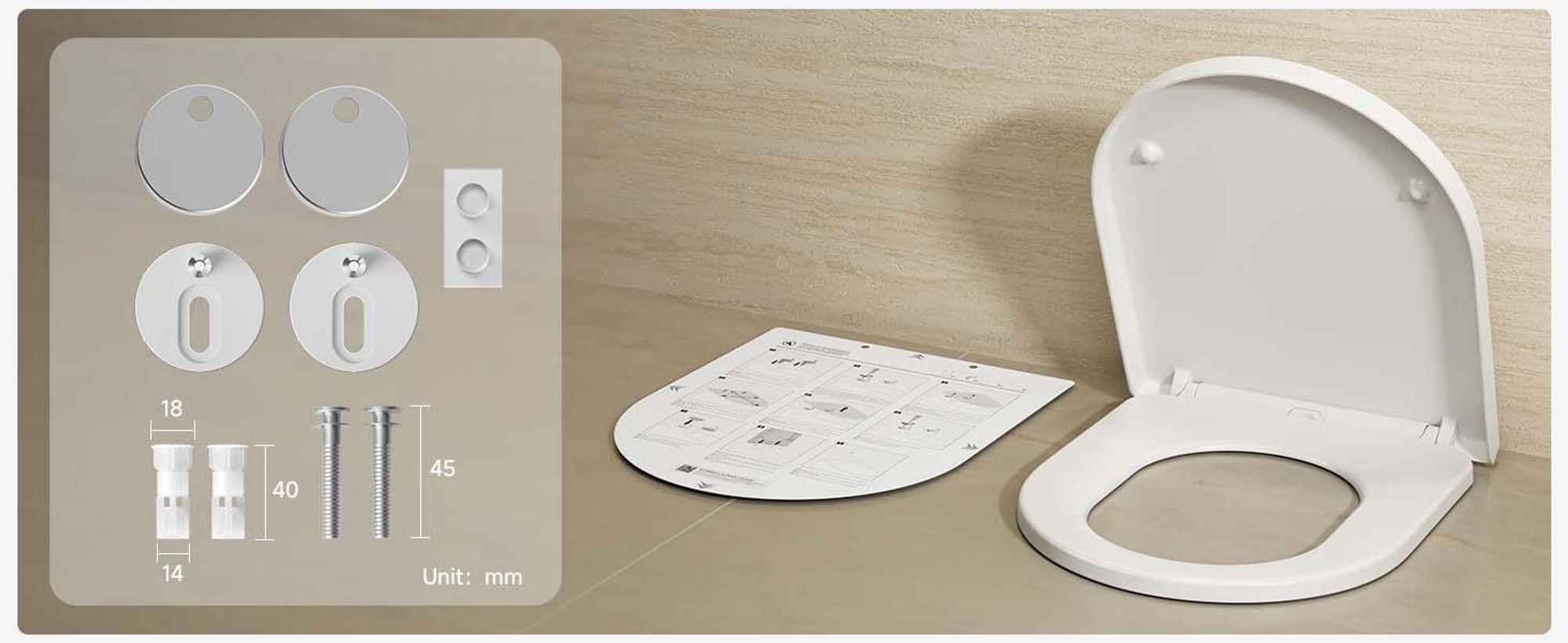 Toilettendeckel D Form WC-Sitze, Kurzer Toilettensitz mit Absenkautomatik Weiß, Klobrille abnehmbar, Vollummantelt, Duroplast, Anycee