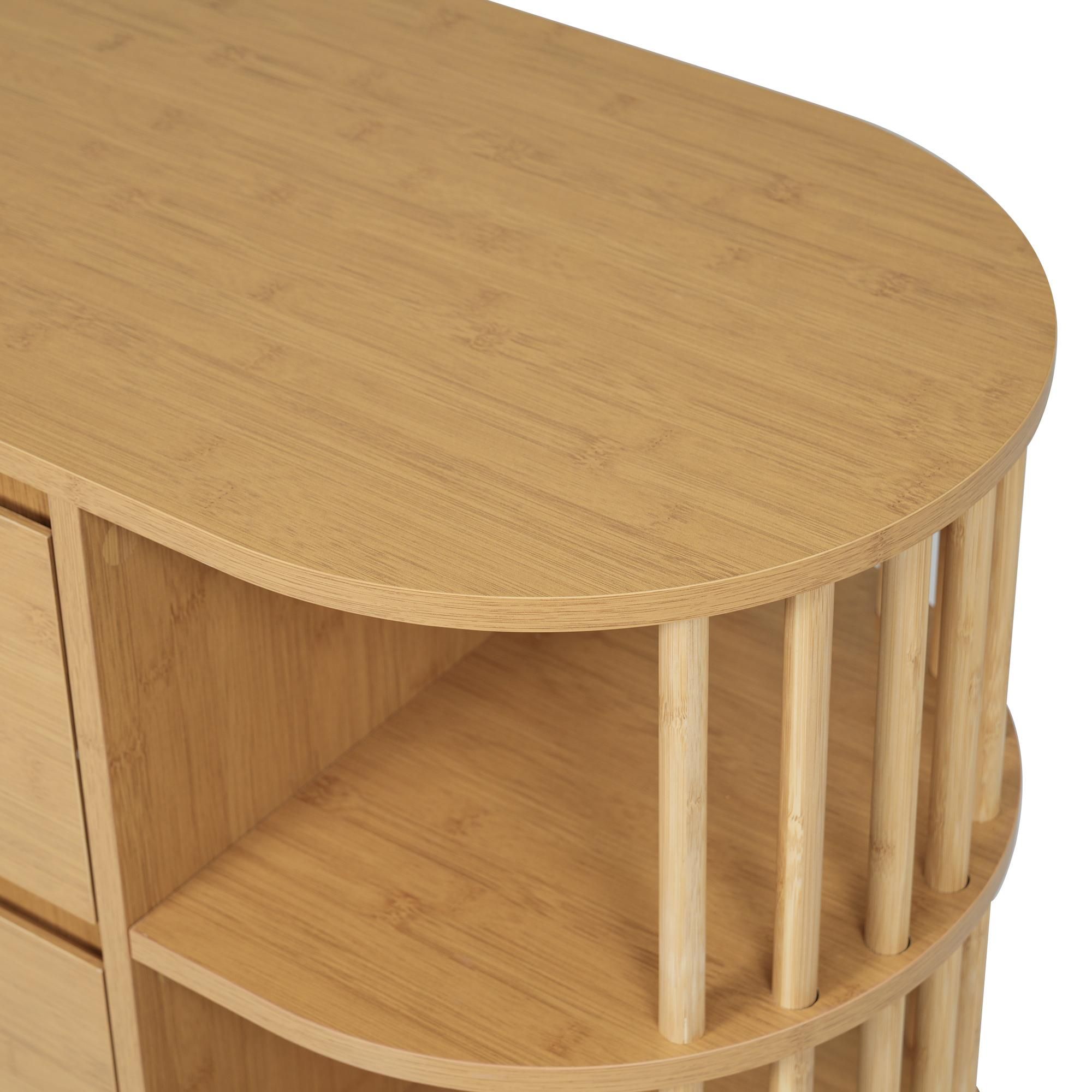 Flieks Kommode mit 6 Schubladen, Sideboard Wohnzimmerschrank mit 2 Bambus-Regalen, Aufbewahrungsschrank 160x40x75 cm, Oak