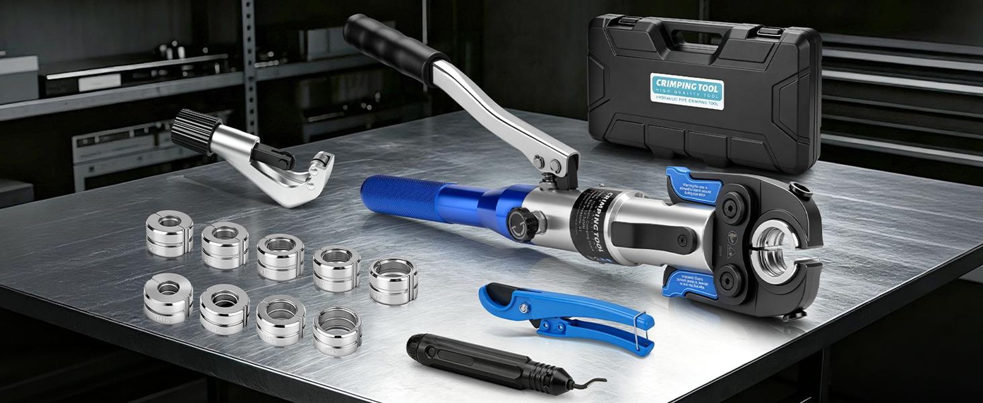 180° Drehbarem Kopf Rohrpresszange Hydraulisch Presszange mit Chromschicht TH + V Kontur Backeneinsätze & Rohrschneider für Kupferrohre Verbundrohr