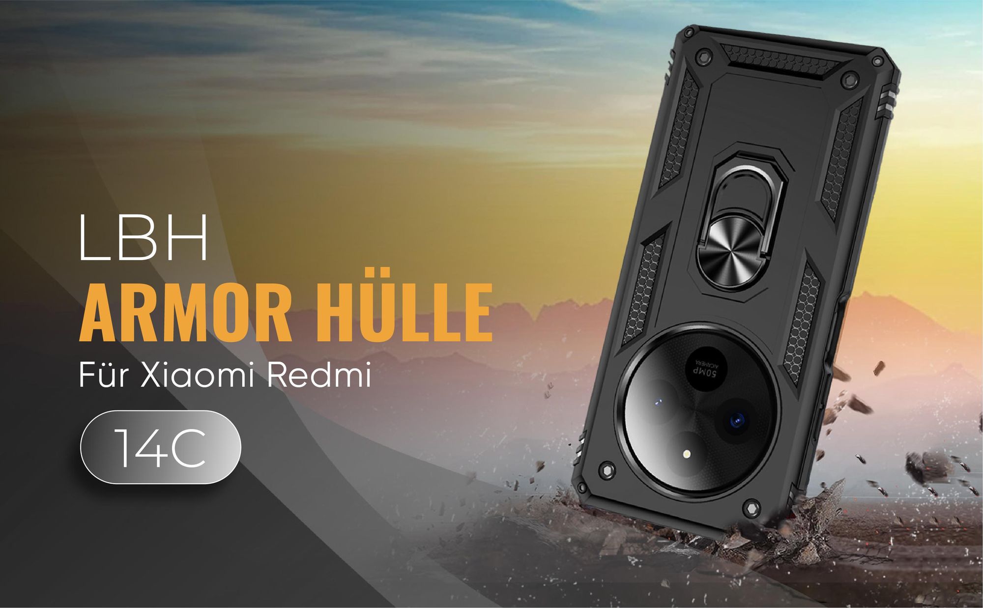Schwarze Outdoorhülle für Xiaomi Redmi 14C
