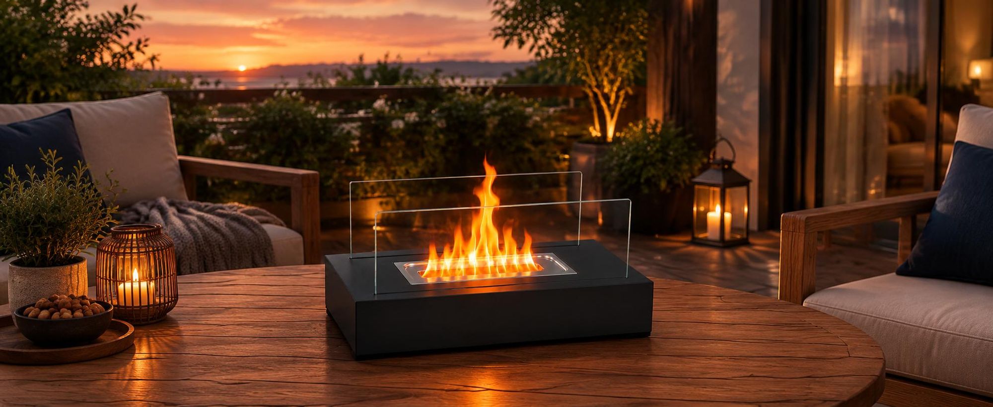 ZMH Bioethanol Tischkamin Edelstahl Tisch Kaminfeuer 35cm Rechteckig 250ml für indoor outdoor Glaskamin Glasfeuer Tisch Dekofeuer schwarz