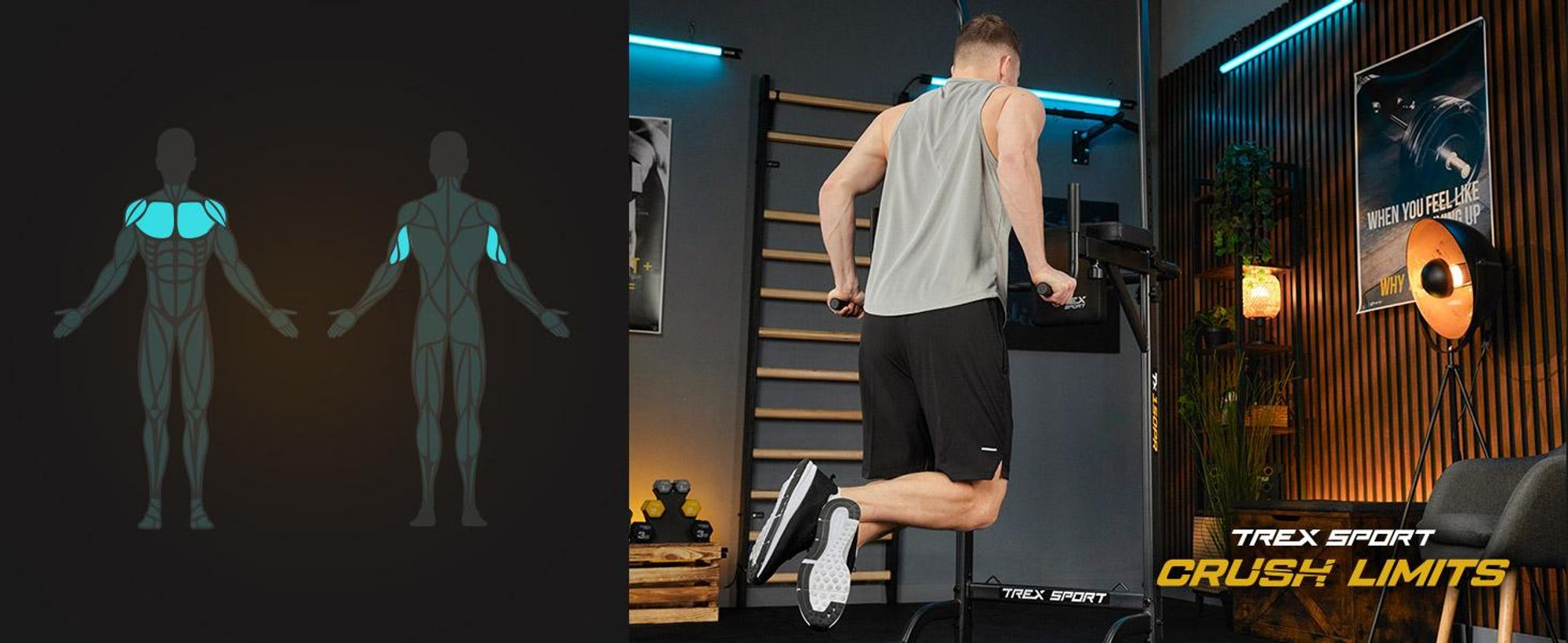 TREX SPORT Power Tower Dip Station & Klimmzugstange freistehend TX-150PR | multifunktionaler Kraftturm mit Expandern | Fitness Kraftstation bis 150 kg