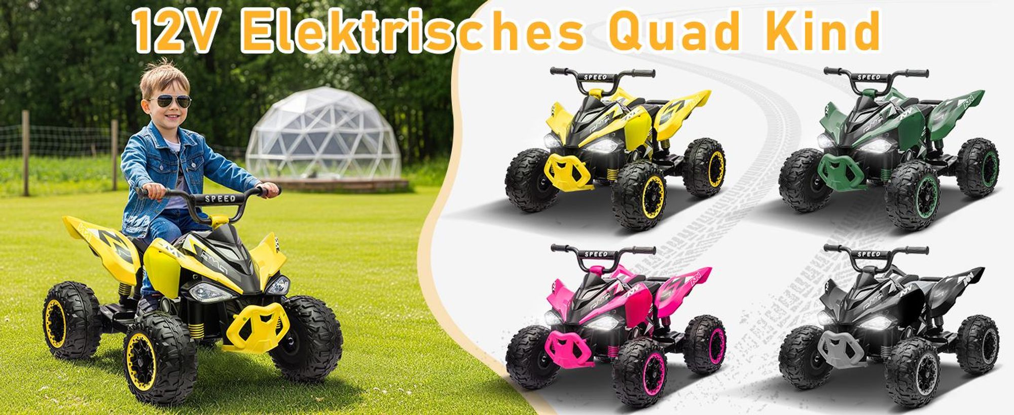 FCH Kinder Quad Elektro 12V 7Ah ATV, Musik, MP3, LED-Scheinwerfer Elektro-Quad für Kinder 3-6 Jahre Gelb