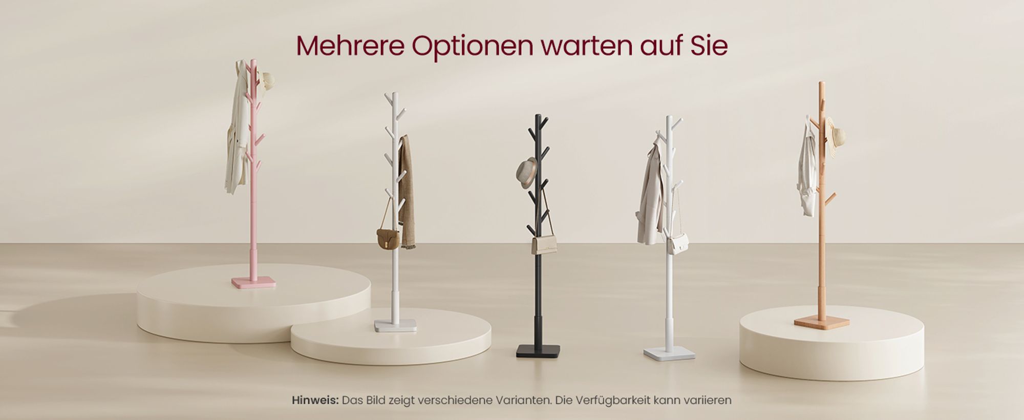 VASAGLE Garderobenständer,Kleiderständer Massivholz, Jackenständer Baumform,8 Haken für Jacken, Hüte,für Flur,Haken und Haltestange aus Kautschukholz