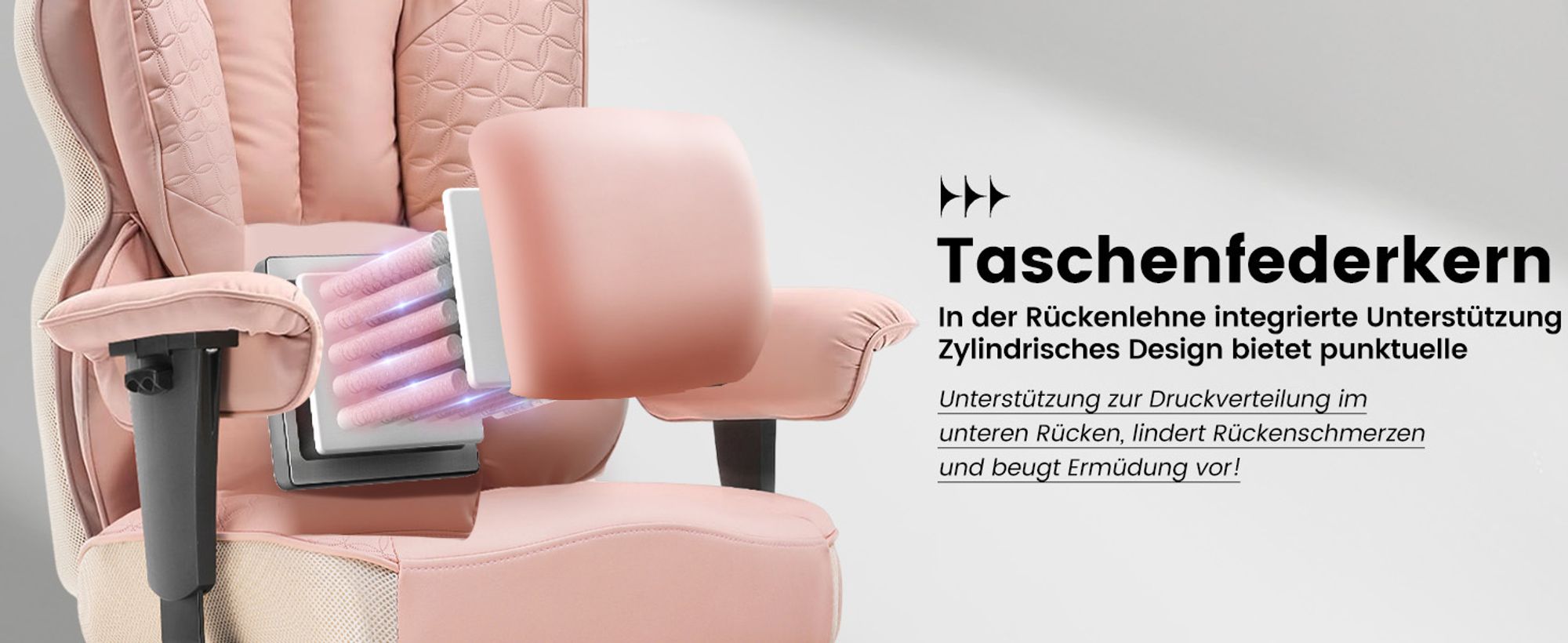 COMHOMA Gaming Stuhl, ergonomischer Bürostuhl, Schreibtischstuhl mit verstellbare Armlehnen, Taschenfederkern-Lendenwirbelstütze 150 kg, rosa