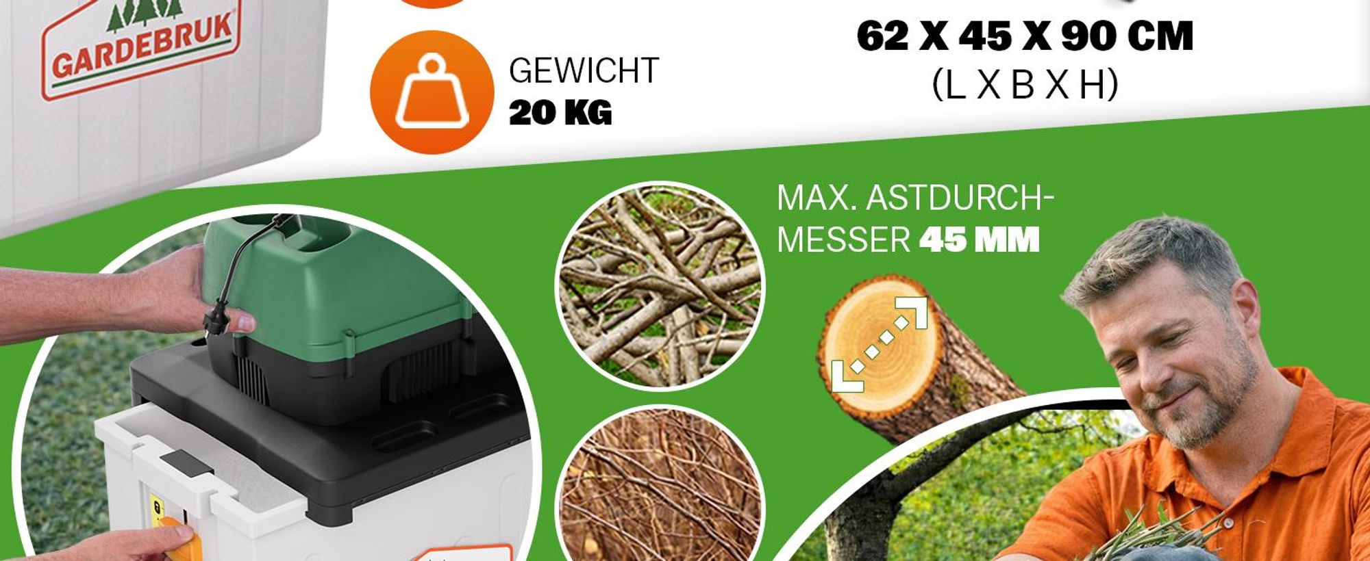 GARDEBRUK® Leisehäcksler 3100W