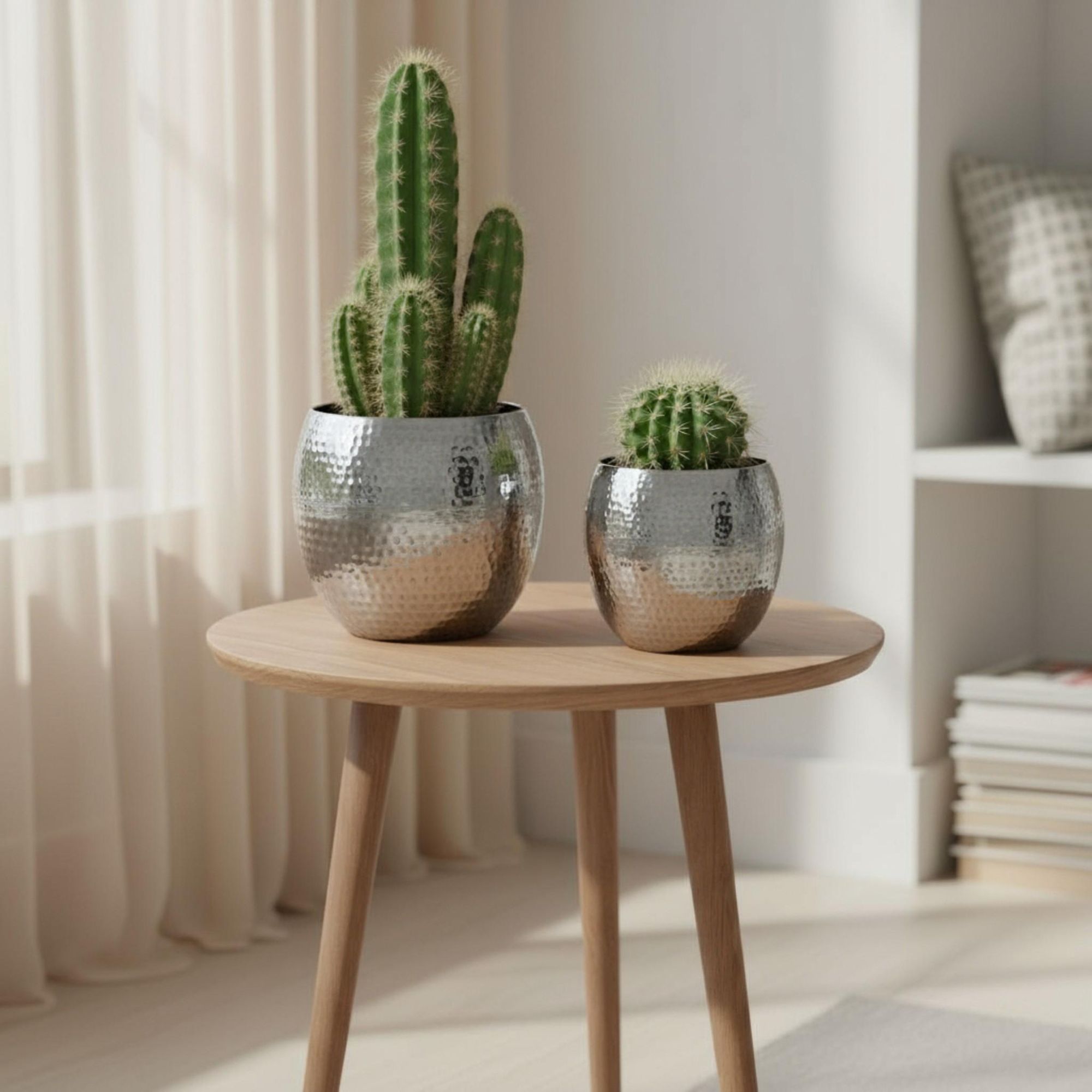 2 Blumentöpfe silber Metall Pflanztopf Aluminium massiv Blumentopf Pflanzentopf Hammerschlag rund
