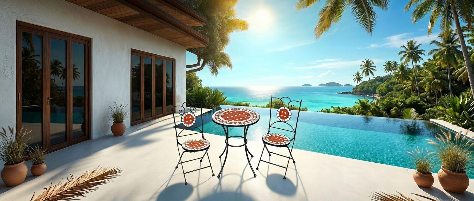 tectake® Gartenmöbel Set Mosaik mit 2 Stühlen und Tisch