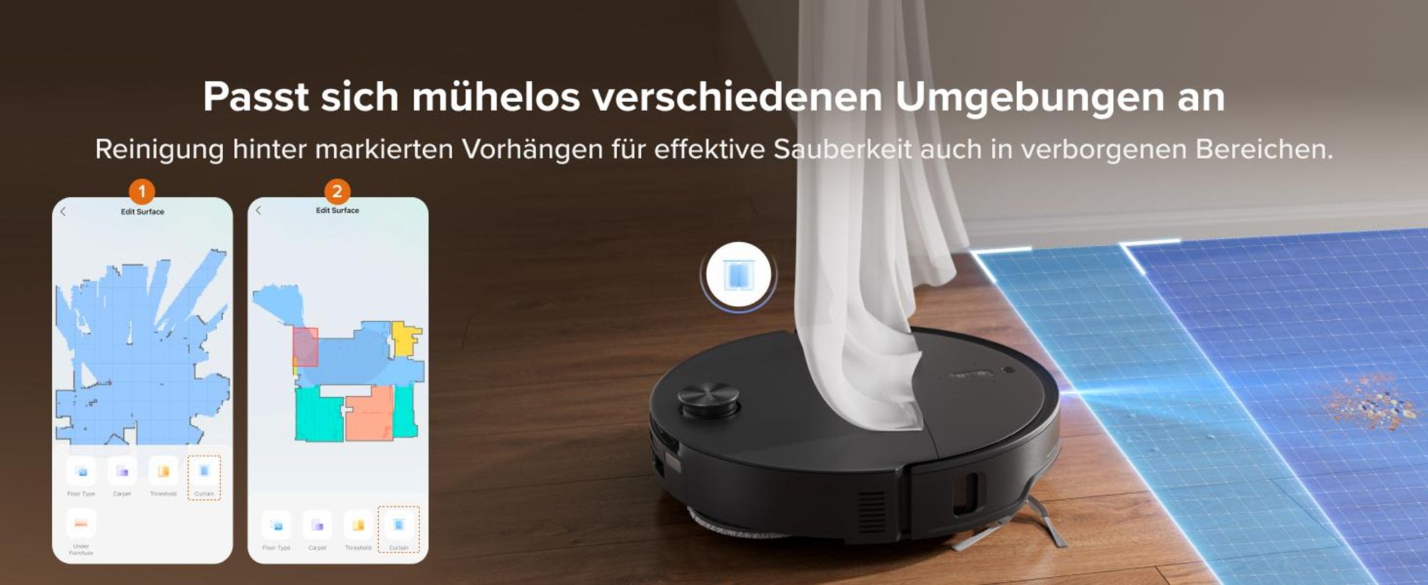 Roborock Qrevo Edge 2 Staubsauger Roboter, 25.000 Pa Saugroboter mit Wischfunktion Wischmopp-Hebefunktion, 80 °C Moppwäsche mit heißem Wasser, Schwarz