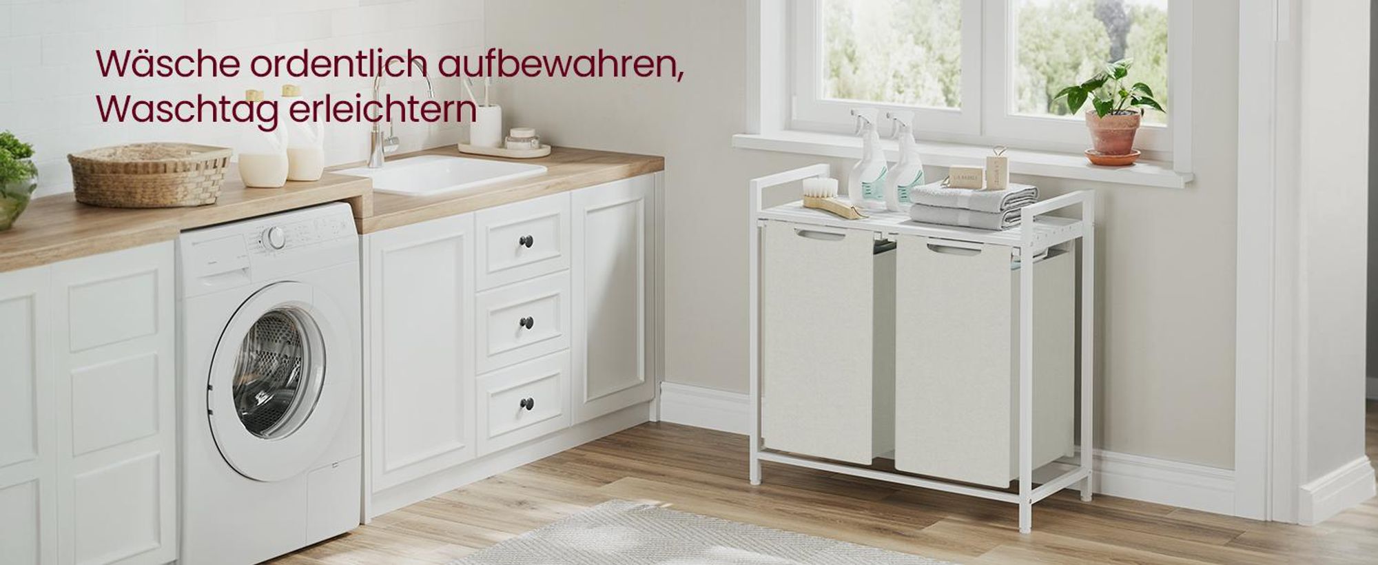 VASAGLE Wäschekorb 2 Fächer, mit Ablage, ausziehbar abnehmbar,  2 x 46 L