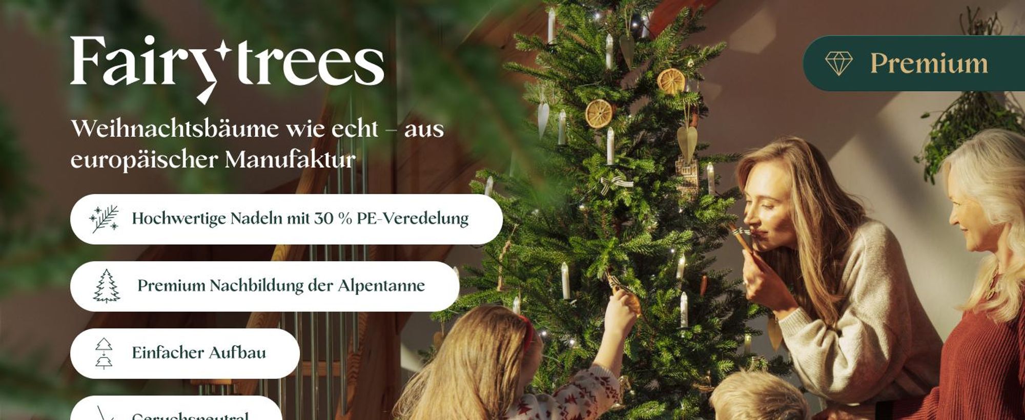 FairyTrees Weihnachtsbaum künstlich 180 cm ALPENTANNE Premium mit Christbaum Holzständer | Tannenbaum künstlich mit Naturgetreue Spritzguss Elemente | EU |