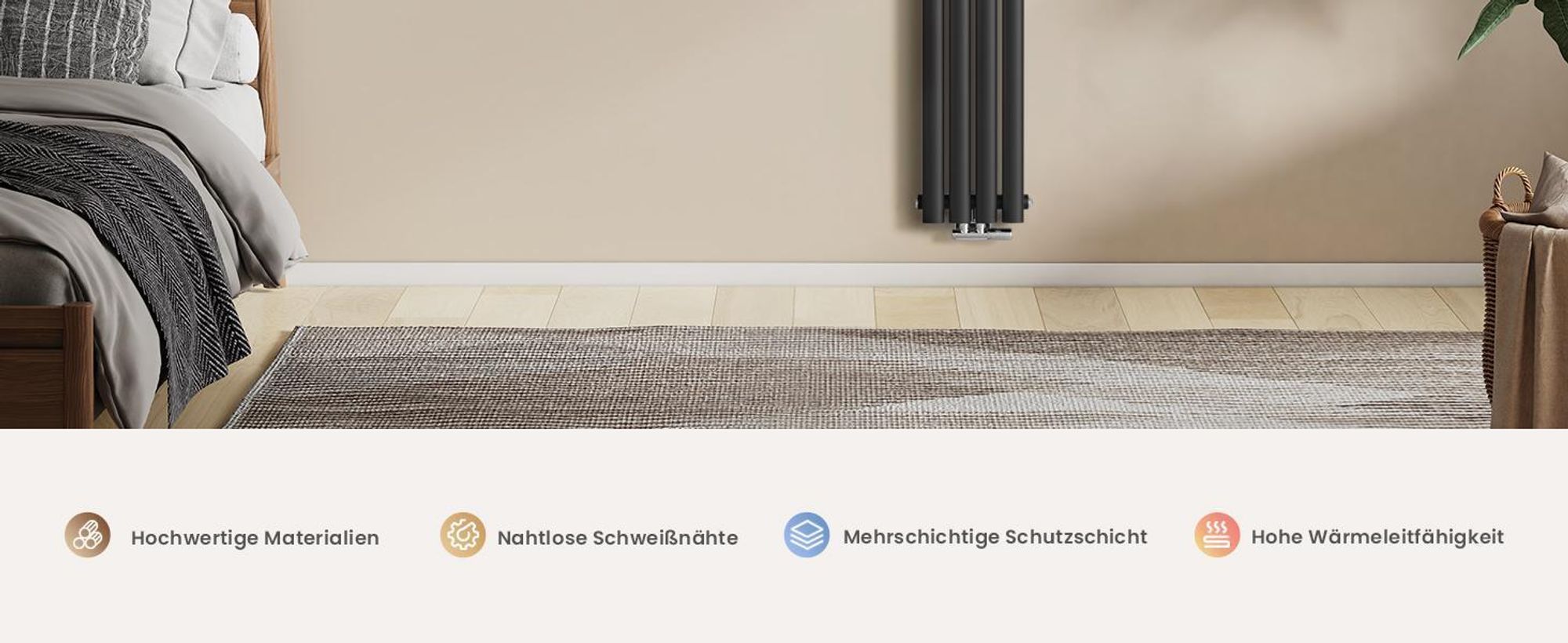 EMKE Design-Röhrenheizkörper für Warmwasserbetrieb Mittelanschluss Vertikal Oval Doppellagig 678 Watt 24 cm x 180 cm Anthrazit ohne Heizstab