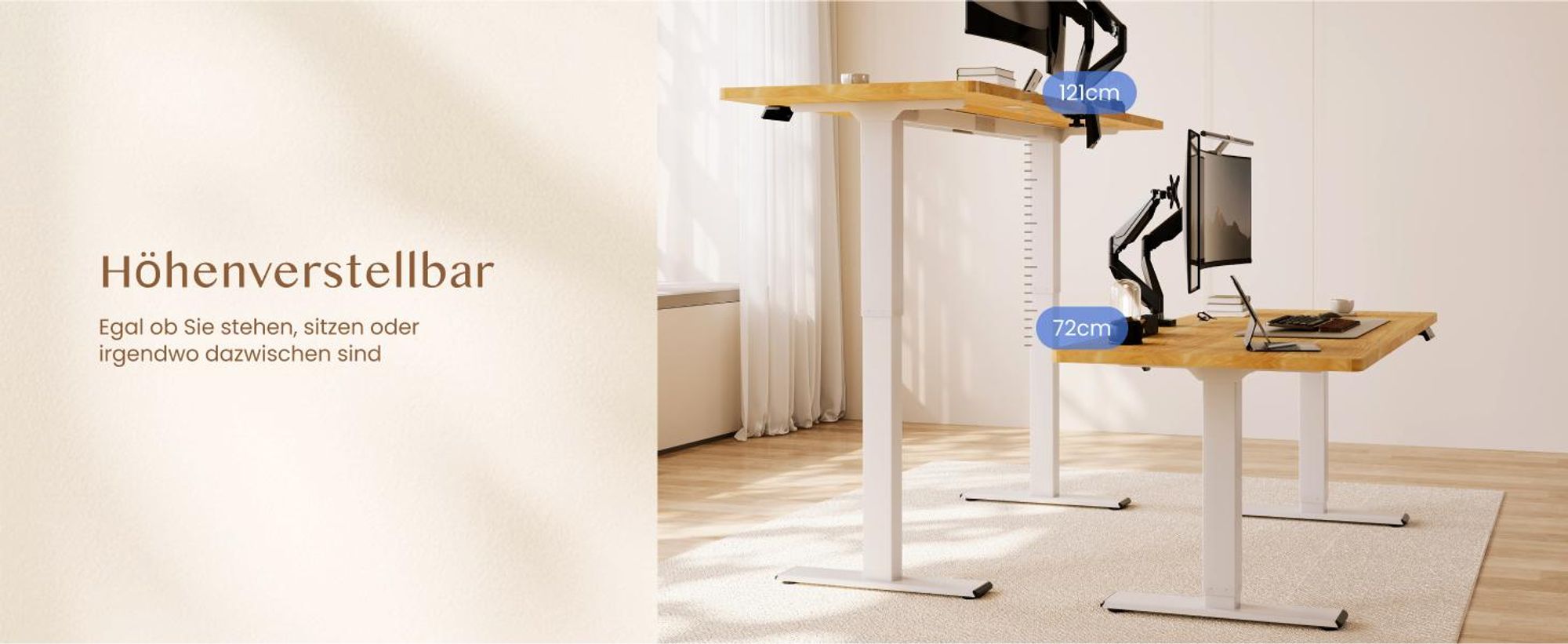 FLEXISPOT QB2 Höhenverstellbarer Schreibtisch Elektrisch 140x70cm, 2 STARKE MOTOREN, 120 kg Tragkraft, Antikollisionsschutz, 4 Memory-Funktion (Ahorn)