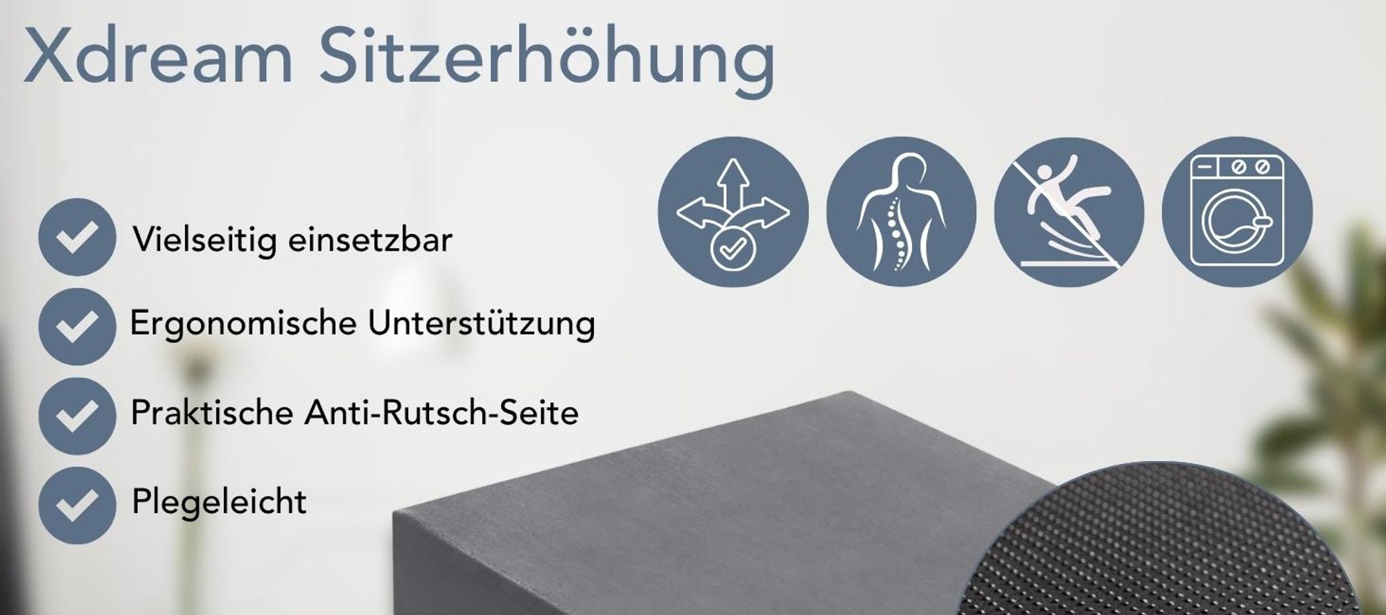 Formstabile Sitzerhöhung für Kinder und Erwachsene | Aufstehhilfe | Sitzkissen | 40 x 40 x 10cm | XDREAM