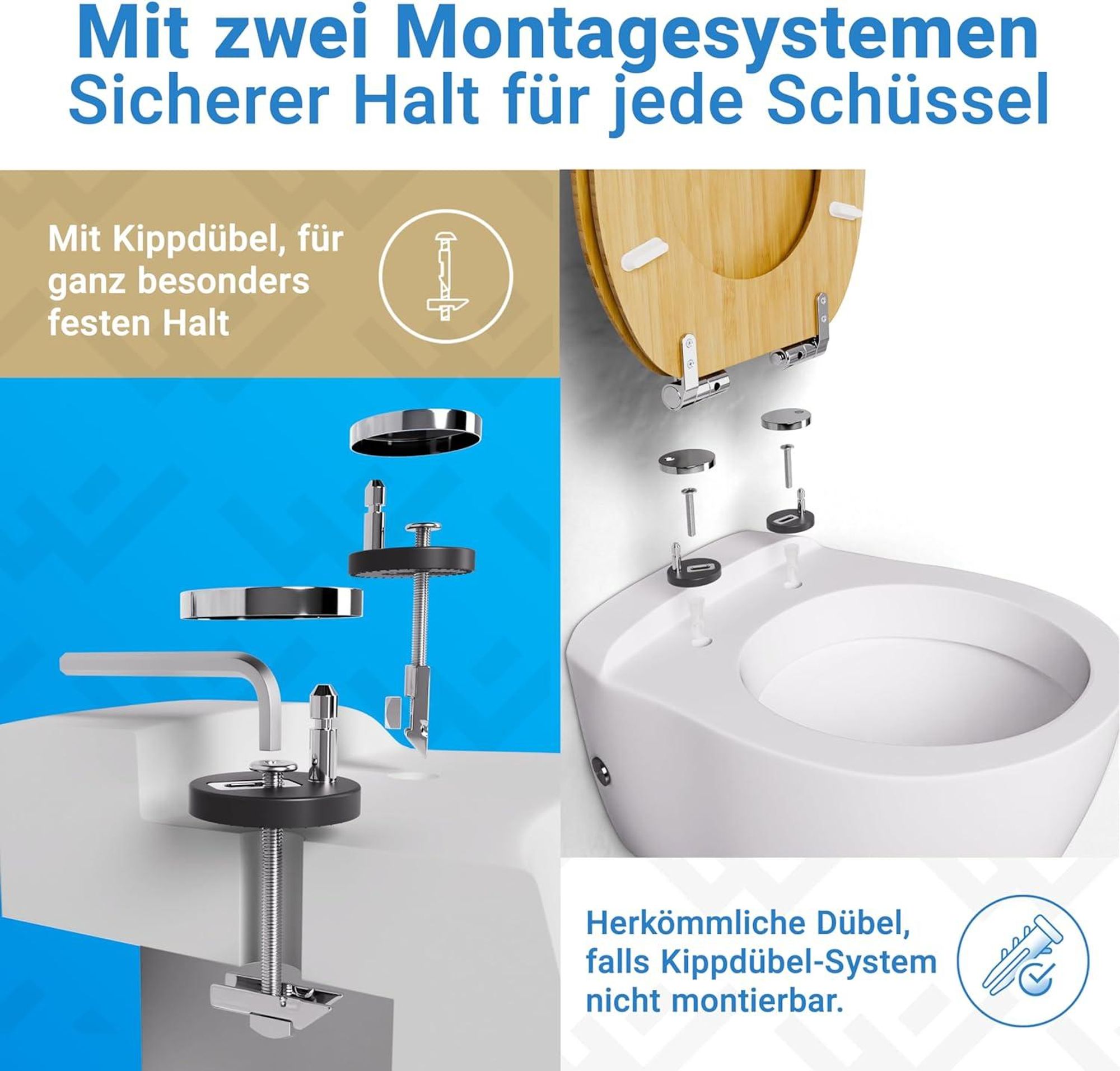 LOBENSWERK Toilettendeckel Bambus [Einfache Montage] mit Soft-Touch Beschichtung | antibakteriell - UV-beständig | Quick-Release-Funktion | Klodeckel