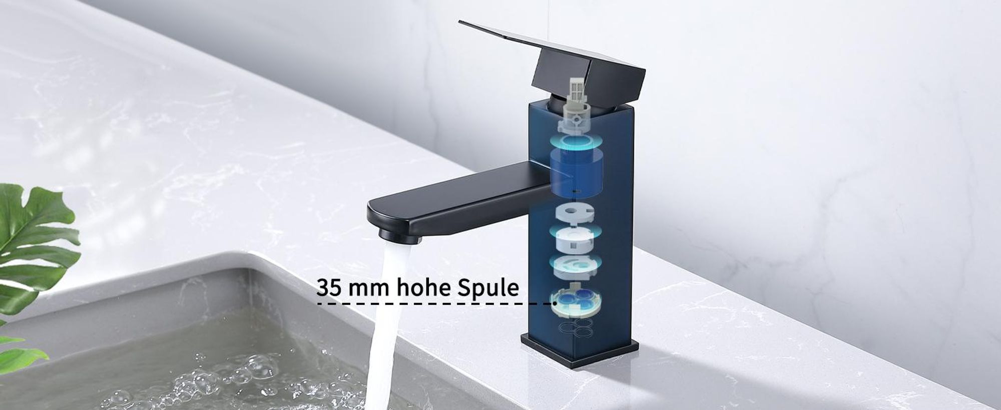 Schwarz Wasserhahn Edelstahl ,Waschtischarmatur Design Einhebelmischer für Badezimmer,Mischbatterie Hochdruck Badarmatur,Armatur Einhebelmischer