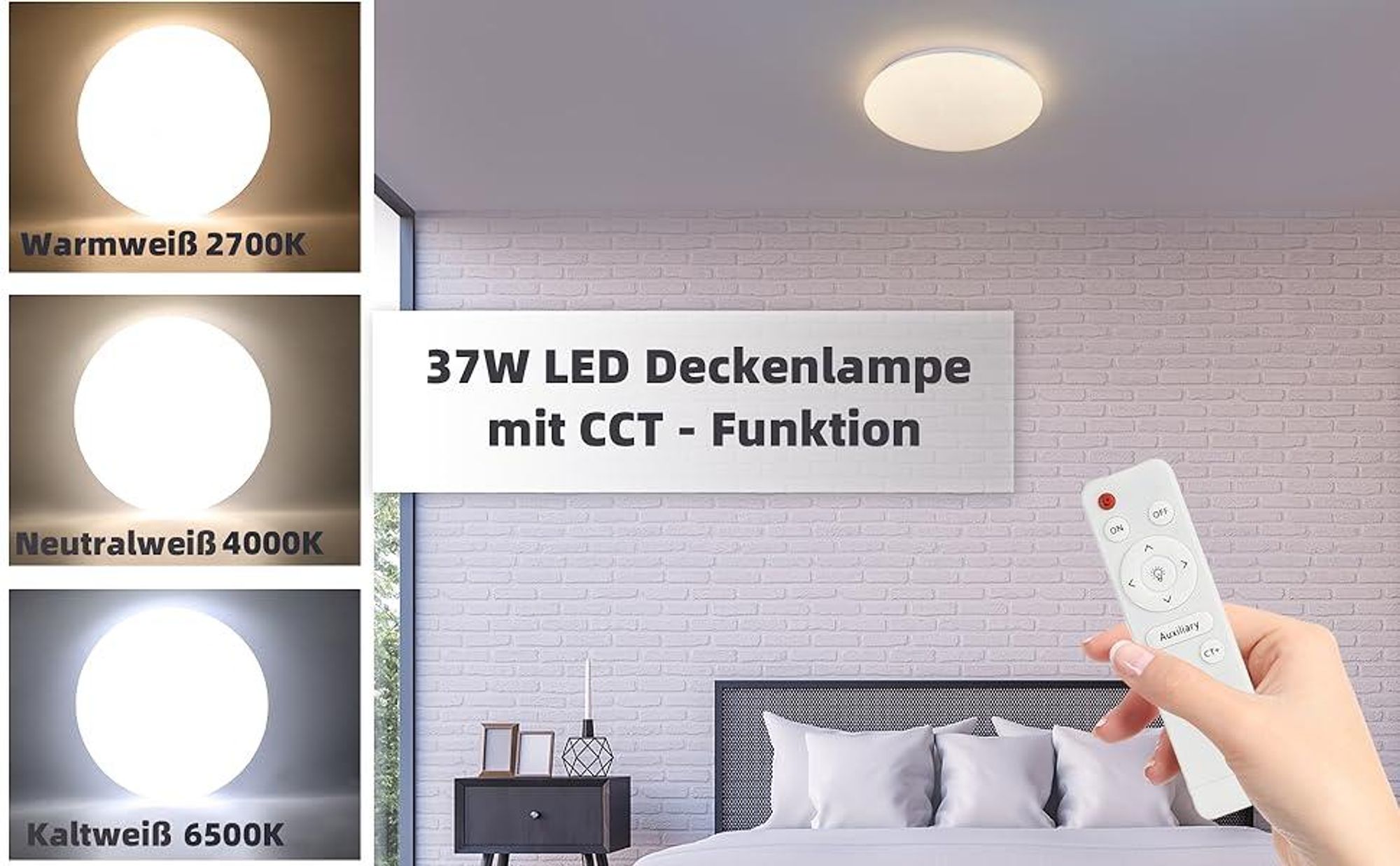 ZMH Plafonnier LED Blanc Chambre à coucher Dimmable avec télécommande 37W Ciel étoilé Rond pour salon Chambre d'enfant Cuisine Couloir