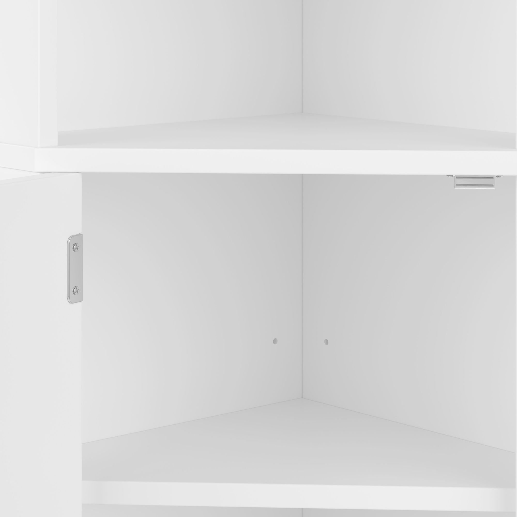 Merax Badezimmerschrank, Dreieckig Badschrank, mit offenen Fächern, Türen, Verstellbar Reagl, Hochschrank Badezimmermöbel, 52x32x155 cm, Weiß