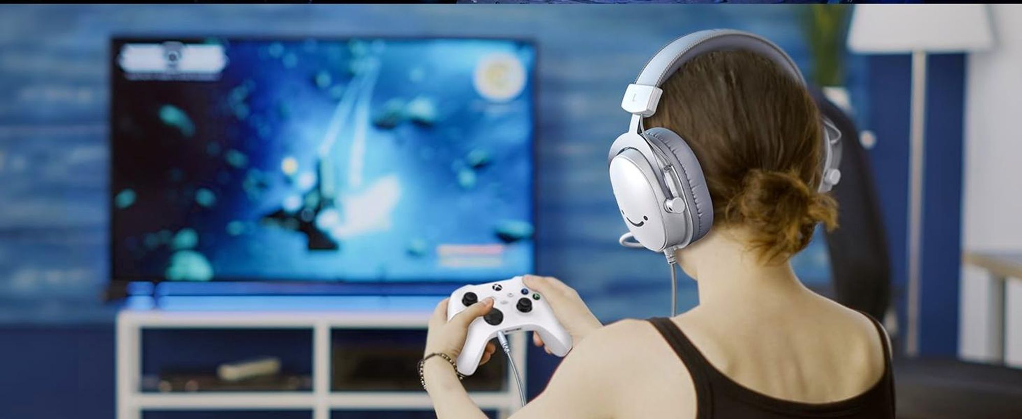 Fifine Headset Over-Ear Gaming-Headset mit Mikrofon Abnehmbar USB Headset mit Kabel, Weiß