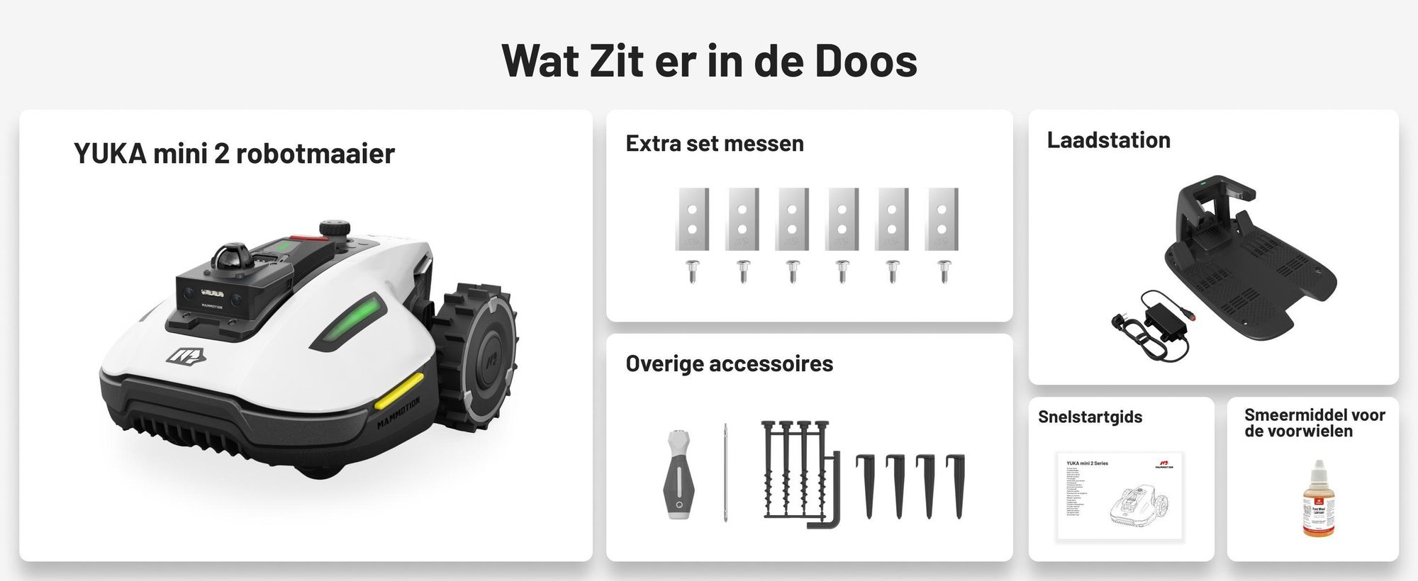 Robotmaaier Mammotion YUKA Mini 2 1000 met garage en wasstandaard, zonder kabel, voor 1000 m², met DropMow-technologie, auto-kaartgeneratie, app