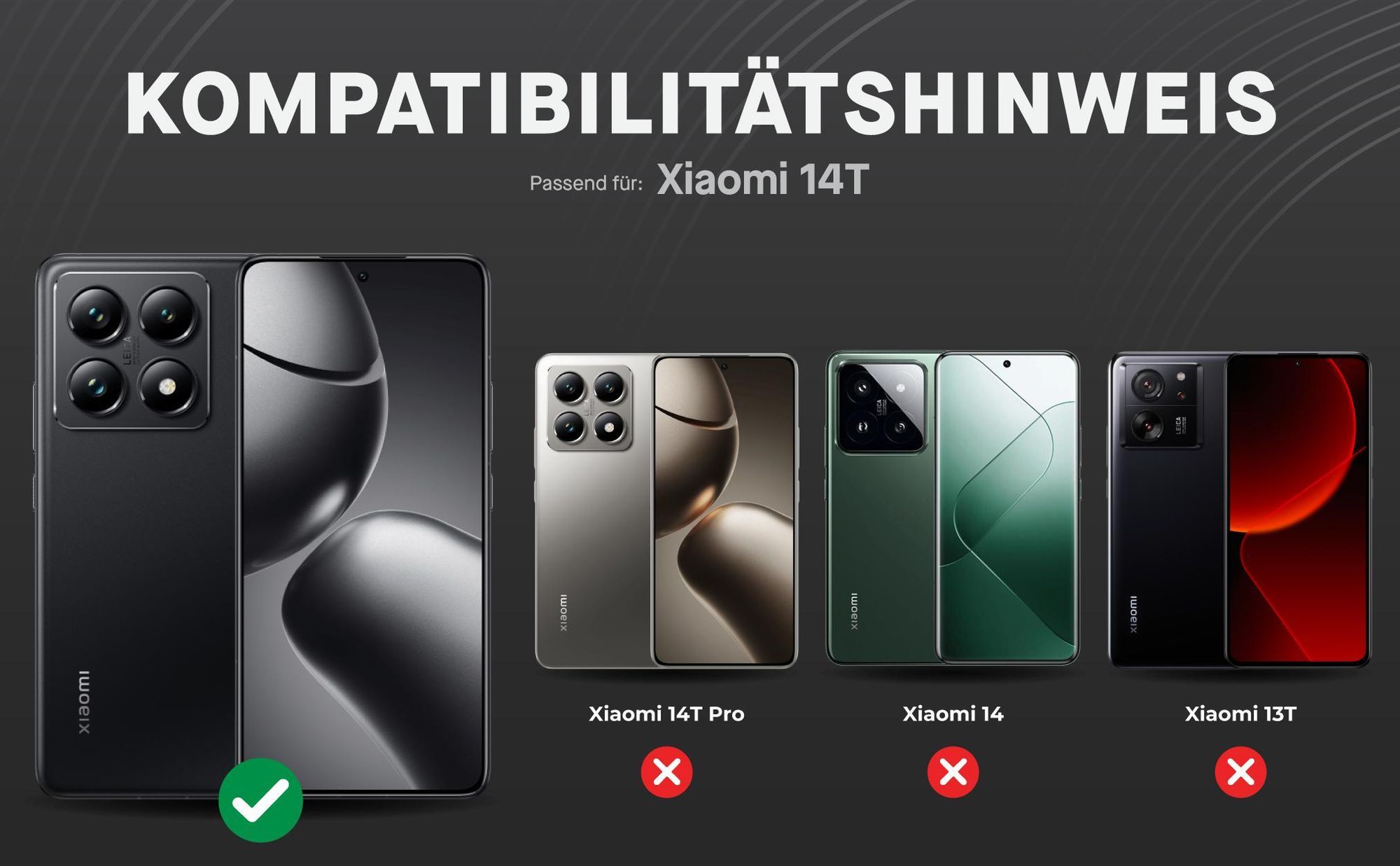 Kompatibilitätshinweise Displayglas für Xiaomi 14T