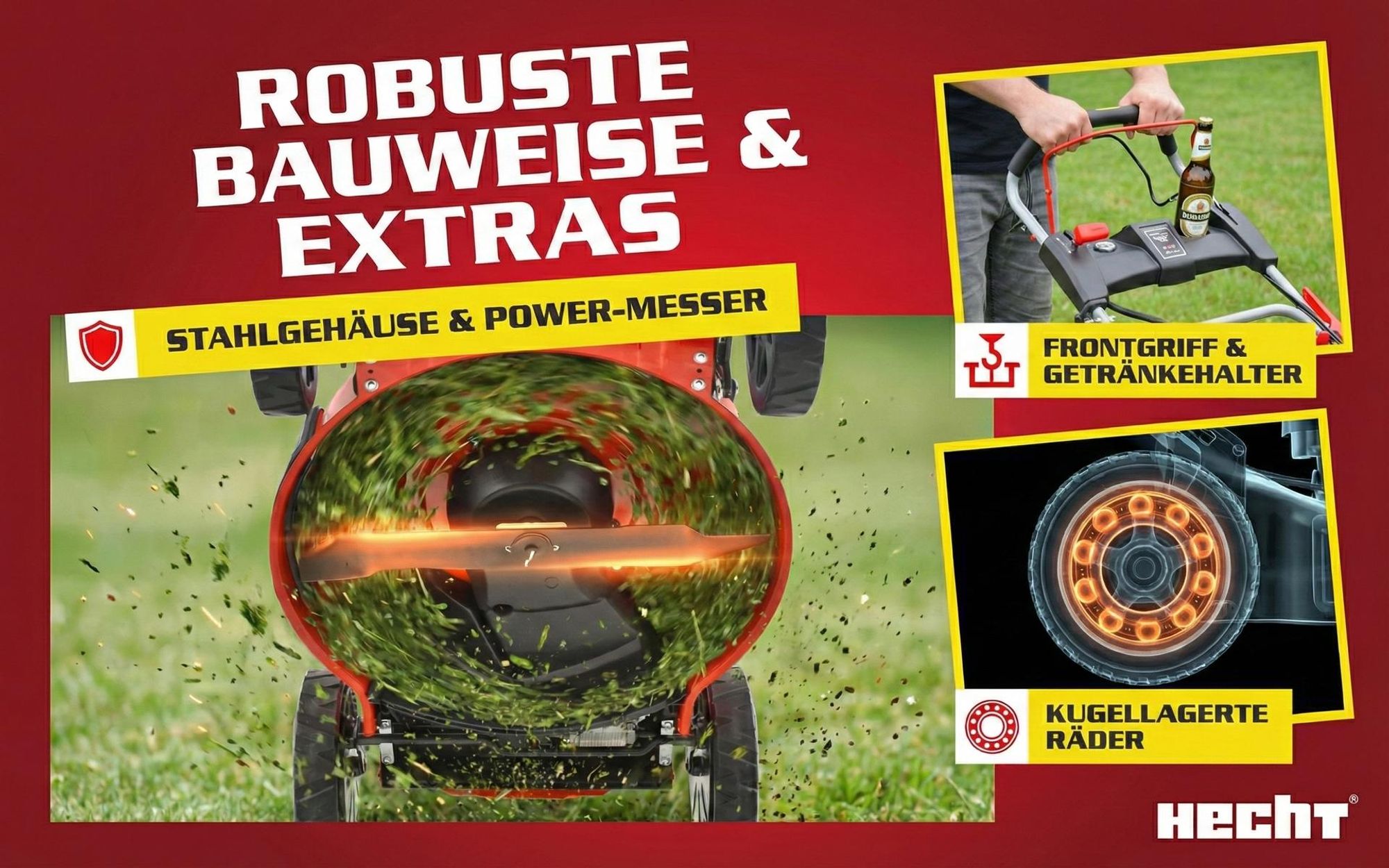 HECHT 551 SXE Rasenmäher Benzin mit Antrieb | 51 cm Schnittbreite | Elektrostart | 5in1 | 5,5 PS | Mulchkit