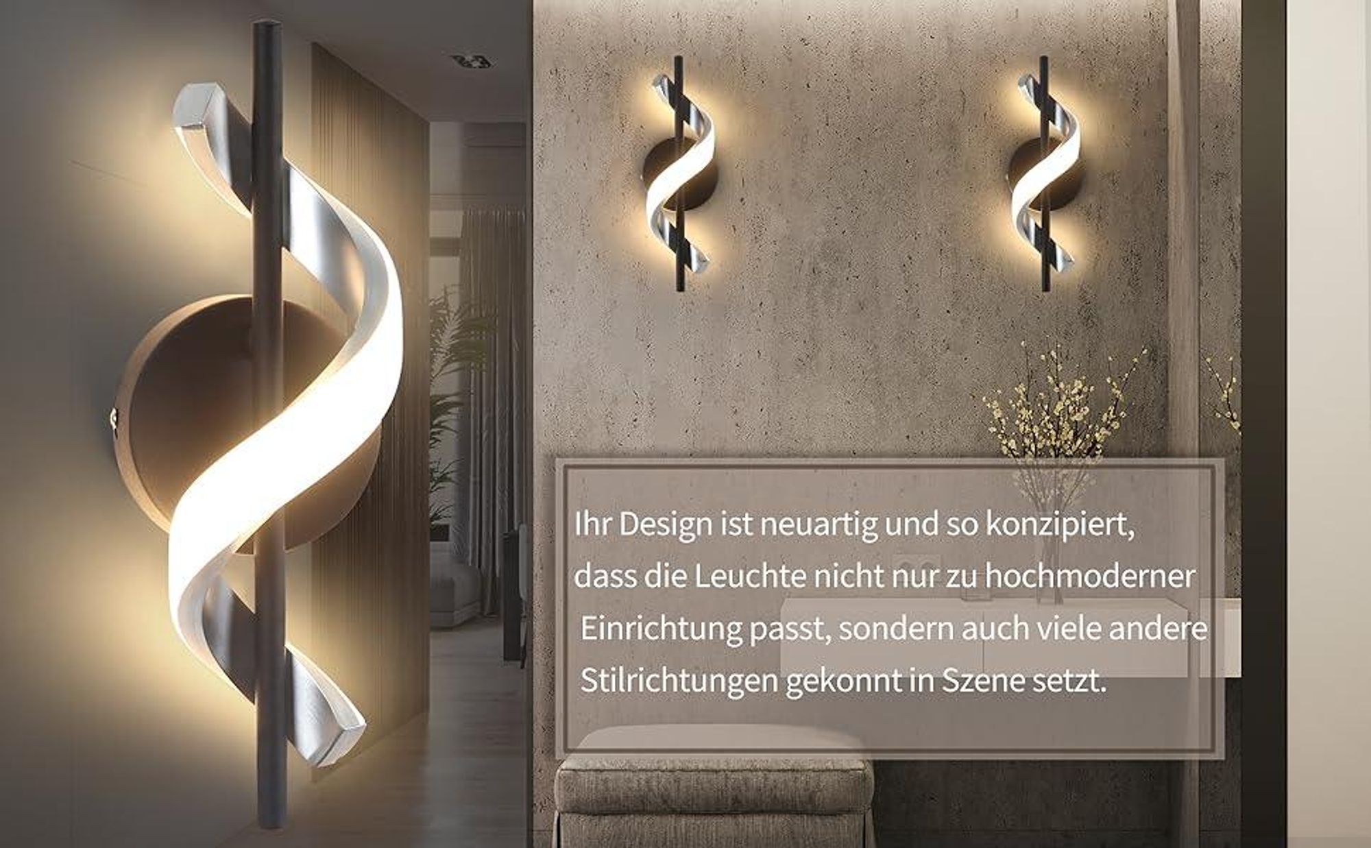 ZMH LED Wandleuchte innen Wandlampe modern Beleuchtung Nachtlampe in Wellenförmig Design 3000K Warmweiß Flurlampe