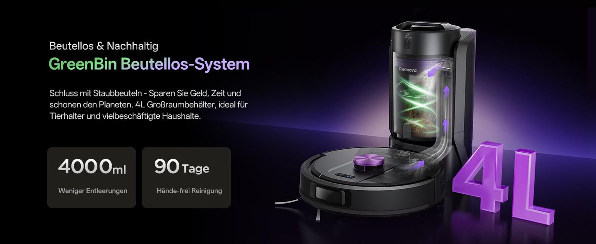 Vactidy Saugroboter W15 3-in-1 Nass Trocken Roboterstaubsauger mit Absaugstation, 10000Pa, 180 min, 4L Riesenbehälter
