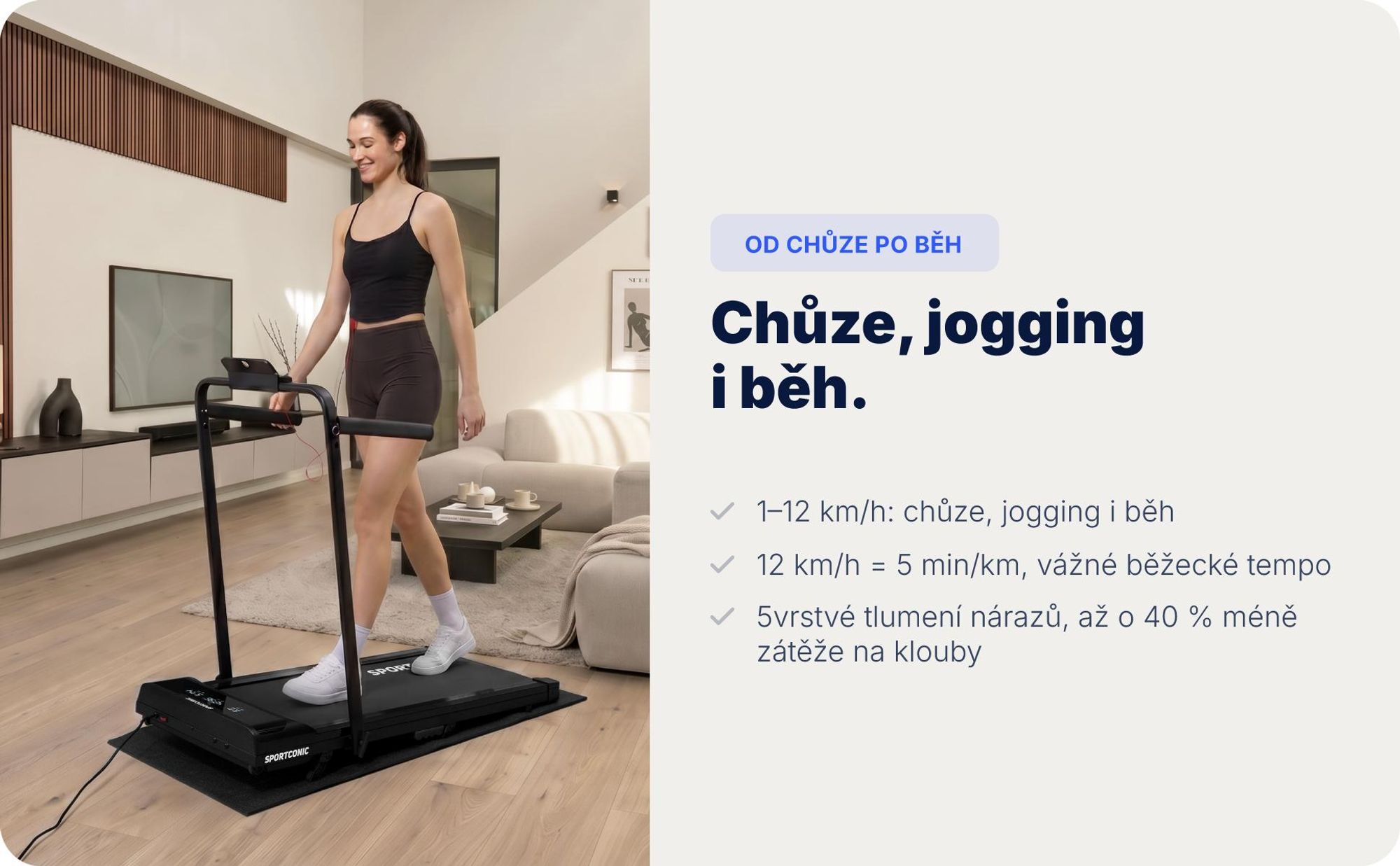 Sportconic Elektrický Běžecký Pás 12 km/h, Skládací Walking Pad Domov Kancelář, 9 % Sklon, LED Displej, Držák na Tablet