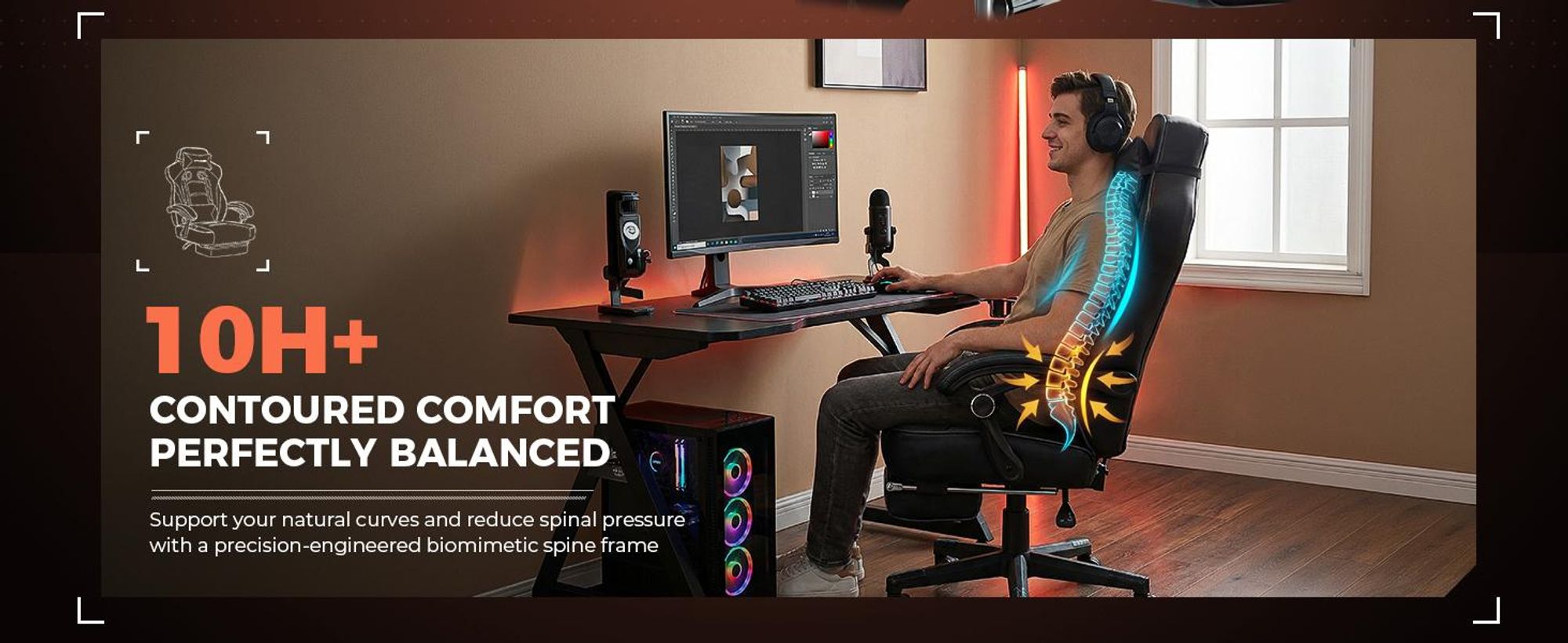 GTPLAYER Gaming stoel met voetsteun, ergonomische bureaustoel met een draagvermogen van 150 kg, gaming fauteuil met lendensteun en hoofdsteun, verstelbare computerstoel