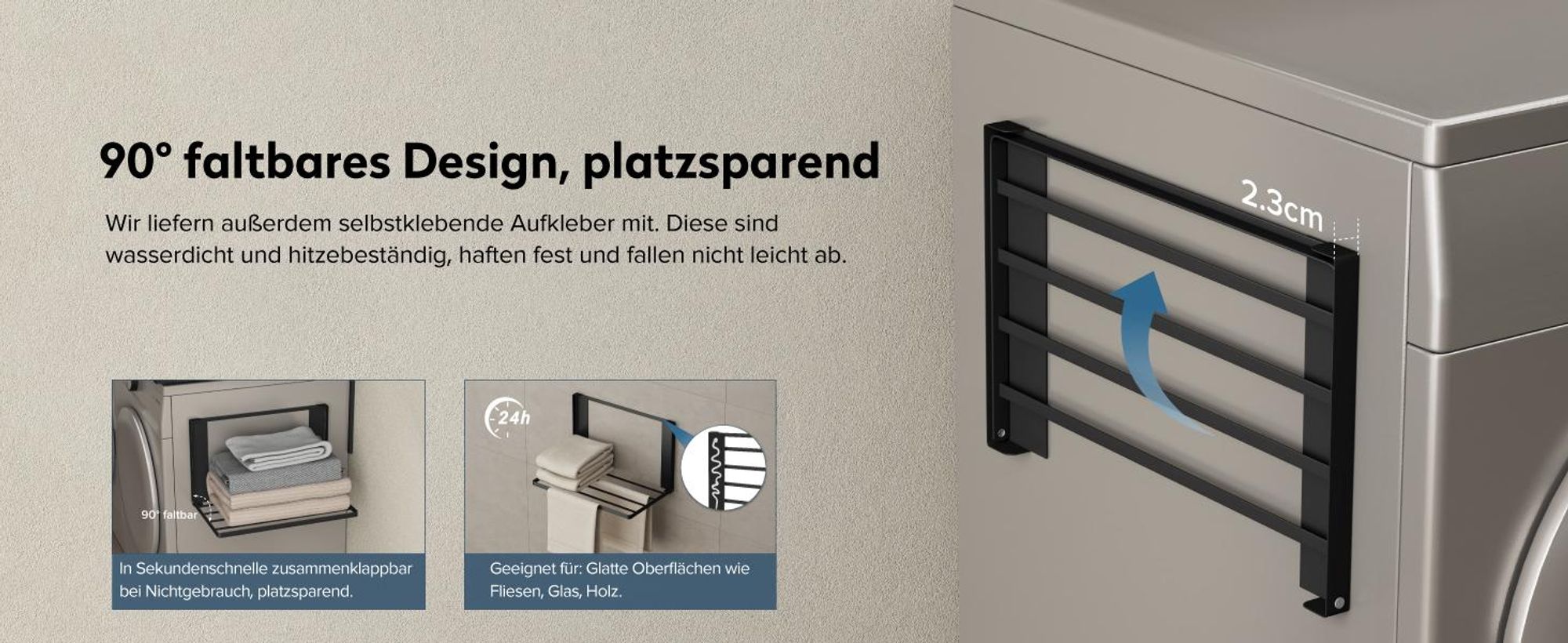 doporro Handtuchhalter ohne Bohren Handtuchhalter magnetisch selbstklebend und magnetisch Badetuchhalter Wand klappbar aus Metall Matt schwarz Folda-01