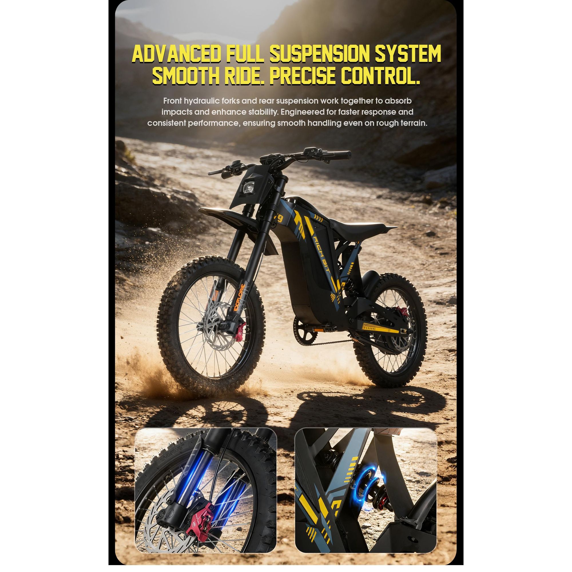 V9 Elektro‑Enduro‑Motorrad für Erwachsene, 48V 20Ah, 17‑Zoll professionelle Geländereifen, vollständiges Federungssystem, hydraulische Scheibenbremsen