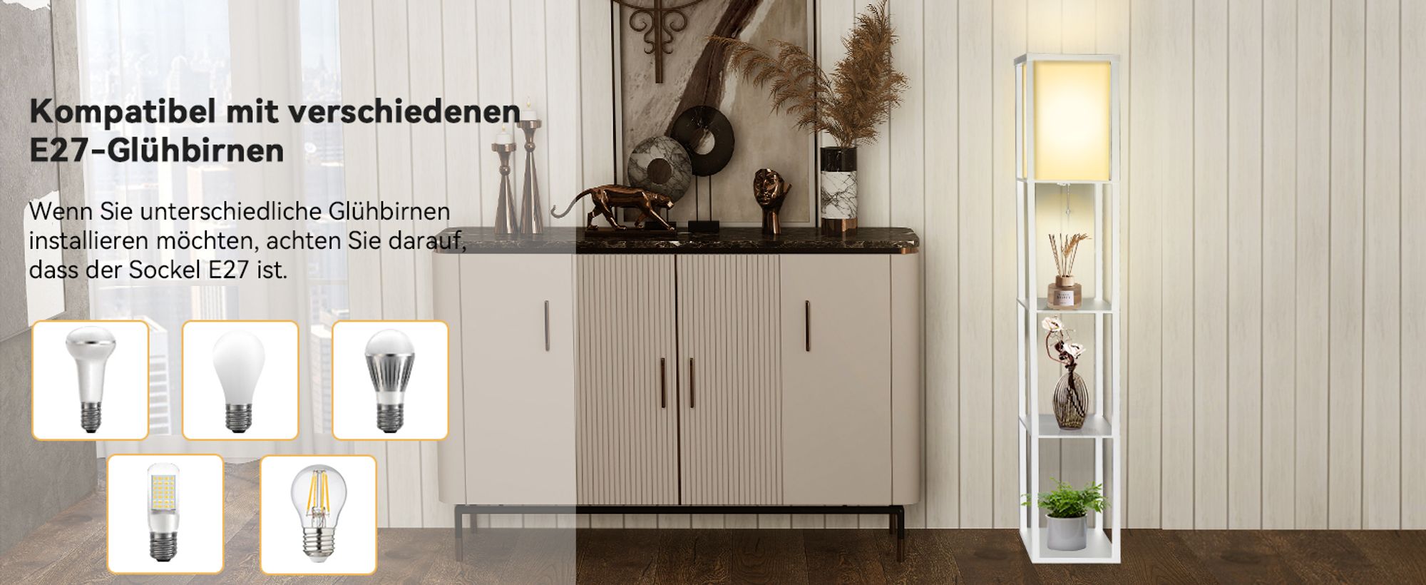 Puluomis 3 Ebene Stehlampe Stehleuchte Bodenlampe 160cm E27 Innenbeleuchtung Holz Weiß