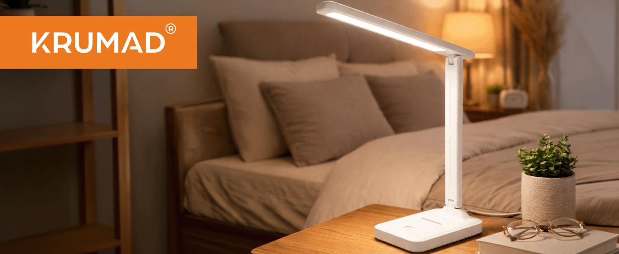 KRUMAD LED Schreibtischlampe USB, Touch dimmbar, verstellbar, Tischlampe fürs Büro, Lernen & Lesen, modernes Design, Weiß